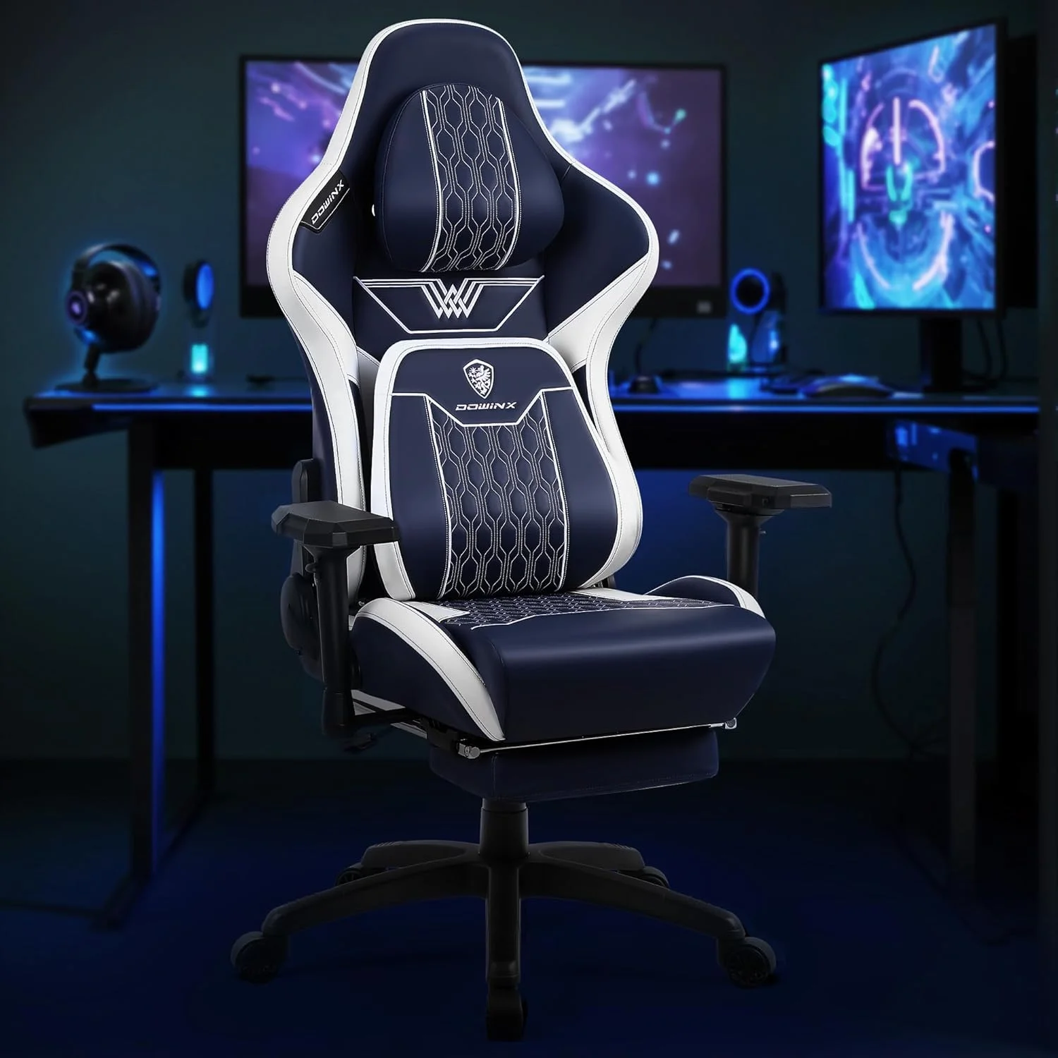 صندلی گیمینگ بزرگ و بلند Dowinx با زیرپایی، صندلی اداری ارگونومیک با پشتی بلند و با تکیه گاه سر و پشتی کمر راحت، صندلی کامپیوتر با دسته های 4D برای بزرگسالان، چرم PU، آبی صندلی گیمینگ بزرگ و بلند Dowinx با زیرپایی، صندلی اداری ارگونومیک با پشتی بلند و با تکیه گاه سر و پشتی کمر راحت، صندلی کامپیوتر با دسته های 4D برای بزرگسالان، چرم PU، آبی