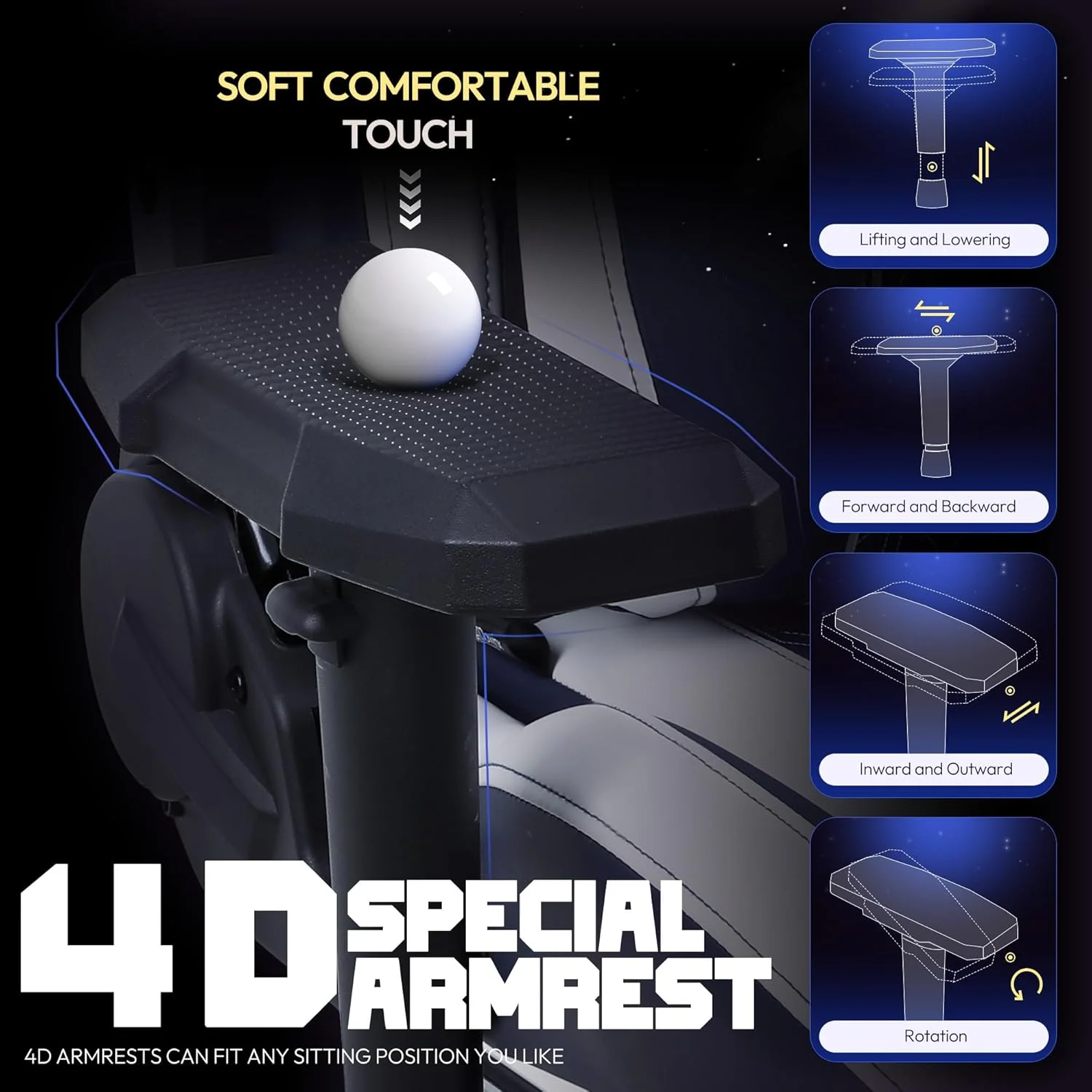 صندلی گیمینگ بزرگ و بلند Dowinx با زیرپایی، صندلی اداری ارگونومیک با پشتی بلند و با تکیه گاه سر و پشتی کمر راحت، صندلی کامپیوتر با دسته های 4D برای بزرگسالان، چرم PU، آبی صندلی گیمینگ بزرگ و بلند Dowinx با زیرپایی، صندلی اداری ارگونومیک با پشتی بلند و با تکیه گاه سر و پشتی کمر راحت، صندلی کامپیوتر با دسته های 4D برای بزرگسالان، چرم PU، آبی