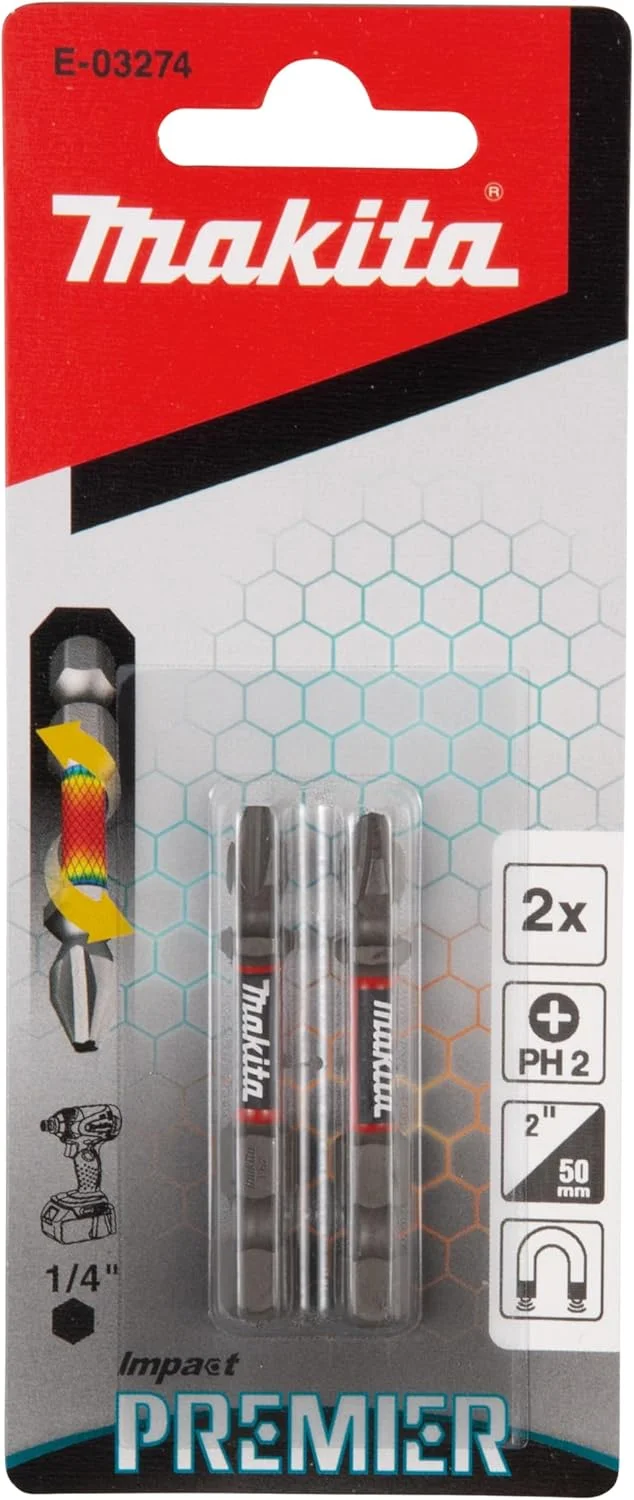 نوک پیچ گوشتی ضربه ای ماکیتا مدل E-03274، دو سر پیچشی PH2، طول 50 میلی متر