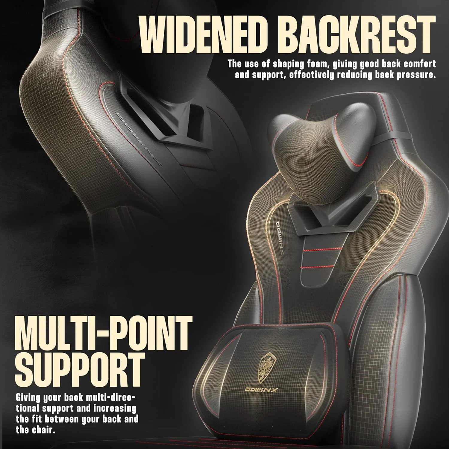 صندلی گیمینگ Dowinx با زیرپایی، صندلی بازی برای افراد سنگین وزن، صندلی گیمر برای بزرگسالان با ماساژ، صندلی گیمینگ کامپیوتر با PU، صندلی بازی PC برای 200 پوند (مشکی)