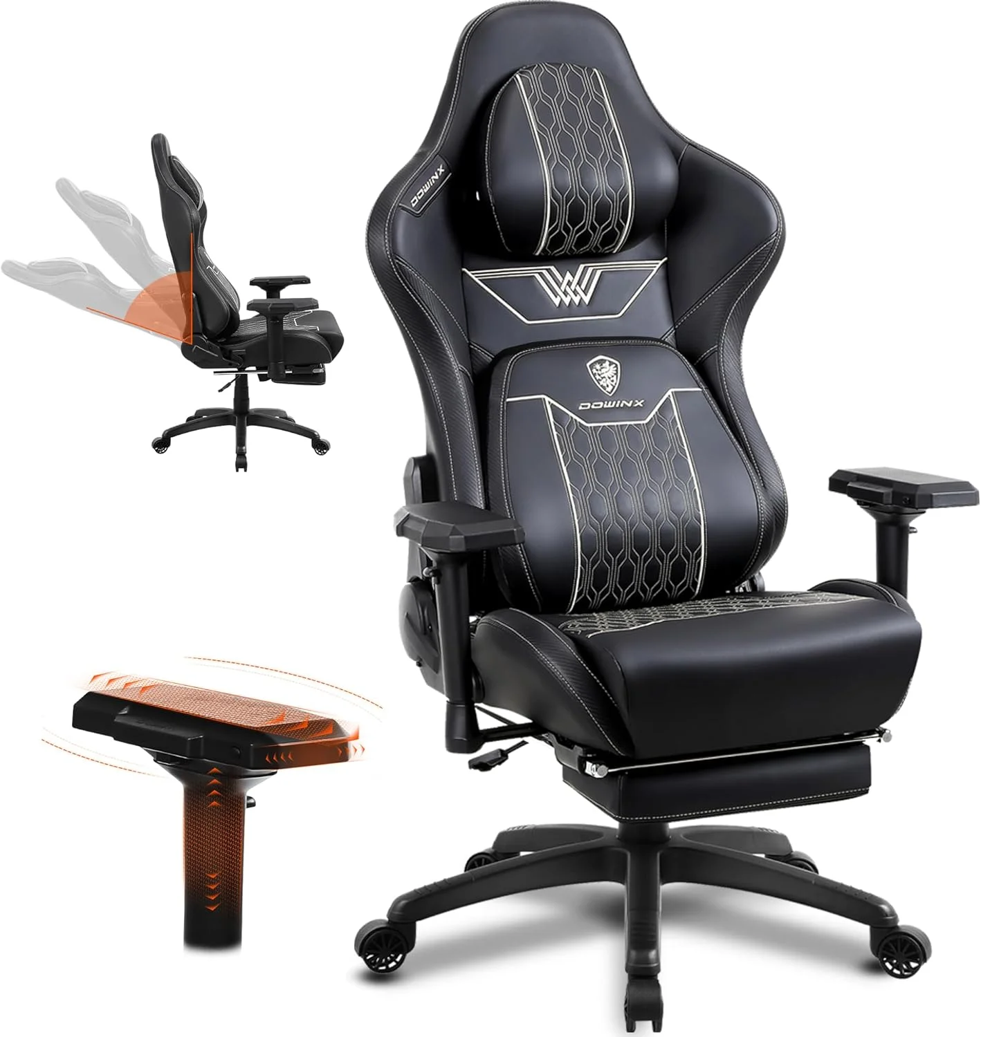 صندلی گیمینگ Dowinx با پشتیبانی کمری، صندلی کامپیوتر ارگونومیک با زیرسری و زیرپایی راحت، صندلی اداری بازی بزرگ و بلند برای بزرگسالان، چرم PU پشتی بلند، 350 پوند، مشکی صندلی گیمینگ Dowinx با پشتیبانی کمری، صندلی کامپیوتر ارگونومیک با زیرسری و زیرپایی راحت، صندلی اداری بازی بزرگ و بلند برای بزرگسالان، چرم PU پشتی بلند، 350 پوند، مشکی