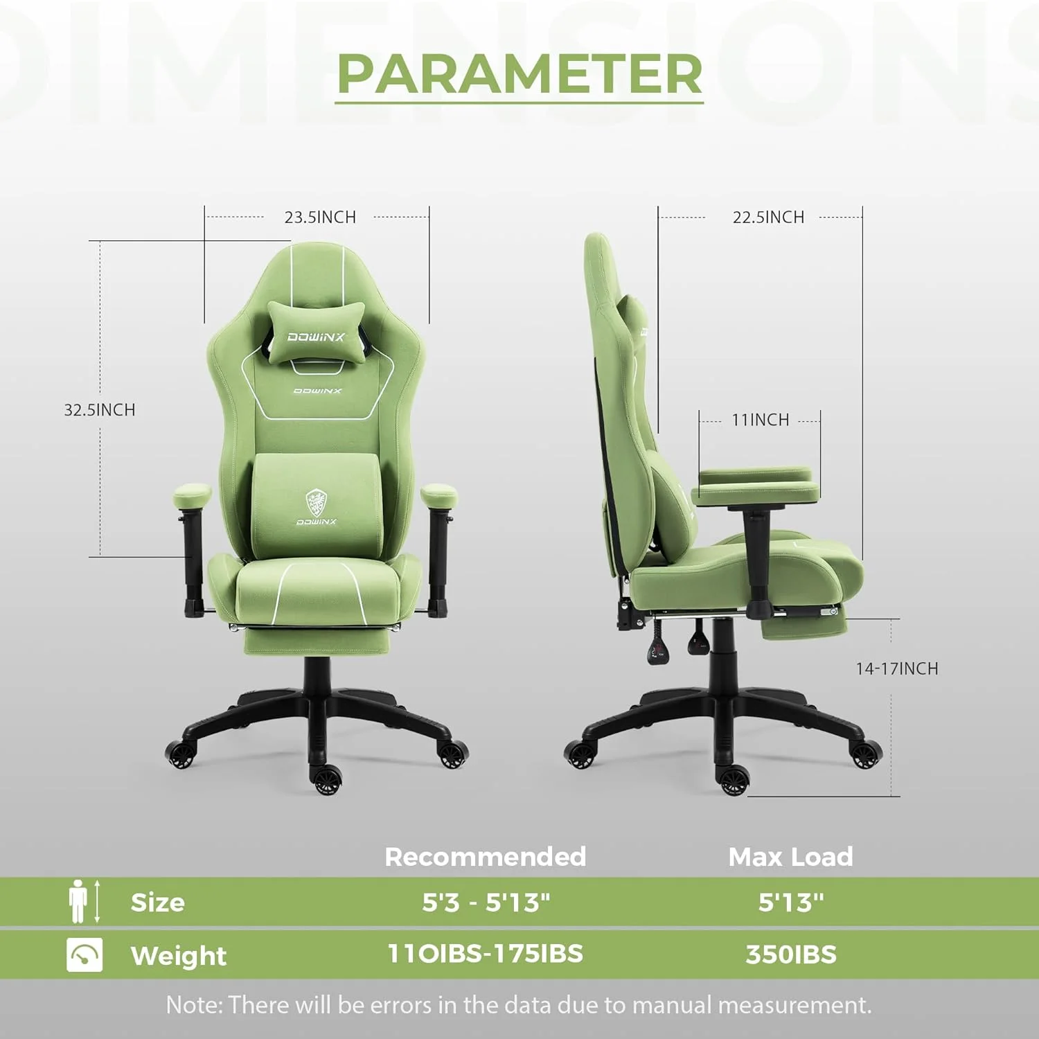صندلی گیمینگ با روکش پارچه ای، دارای کوسن فنری، صندلی کامپیوتر ارگونومیک با پشتیبانی کمری ماساژور و زیرپایی، صندلی اداری راحت با قابلیت تنظیم پشتی، ظرفیت 136 کیلوگرم، مناسب برای نوجوانان و بزرگسالان، سبز