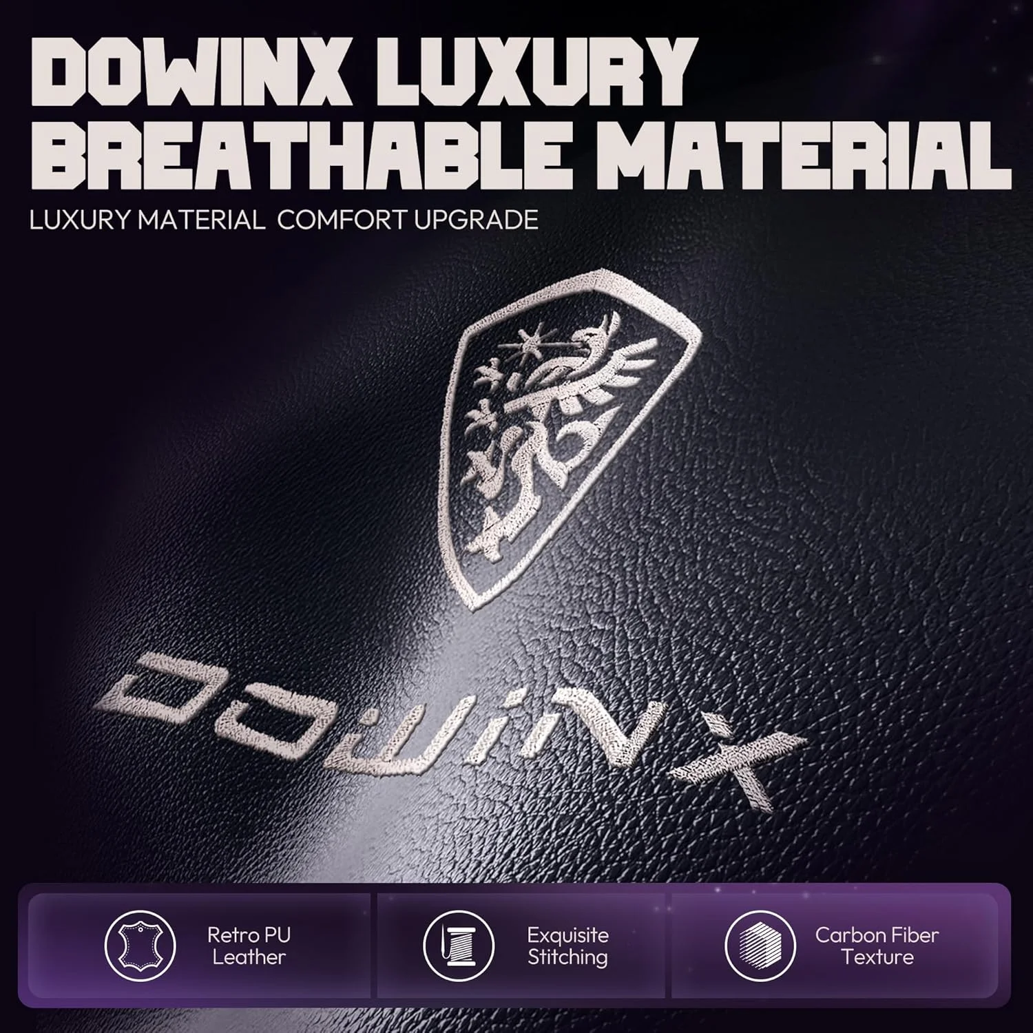 صندلی گیمینگ Dowinx با پشتیبانی کمری، صندلی کامپیوتر ارگونومیک با زیرسری و زیرپایی راحت، صندلی اداری بازی بزرگ و بلند برای بزرگسالان، چرم PU پشتی بلند، 350 پوند، مشکی