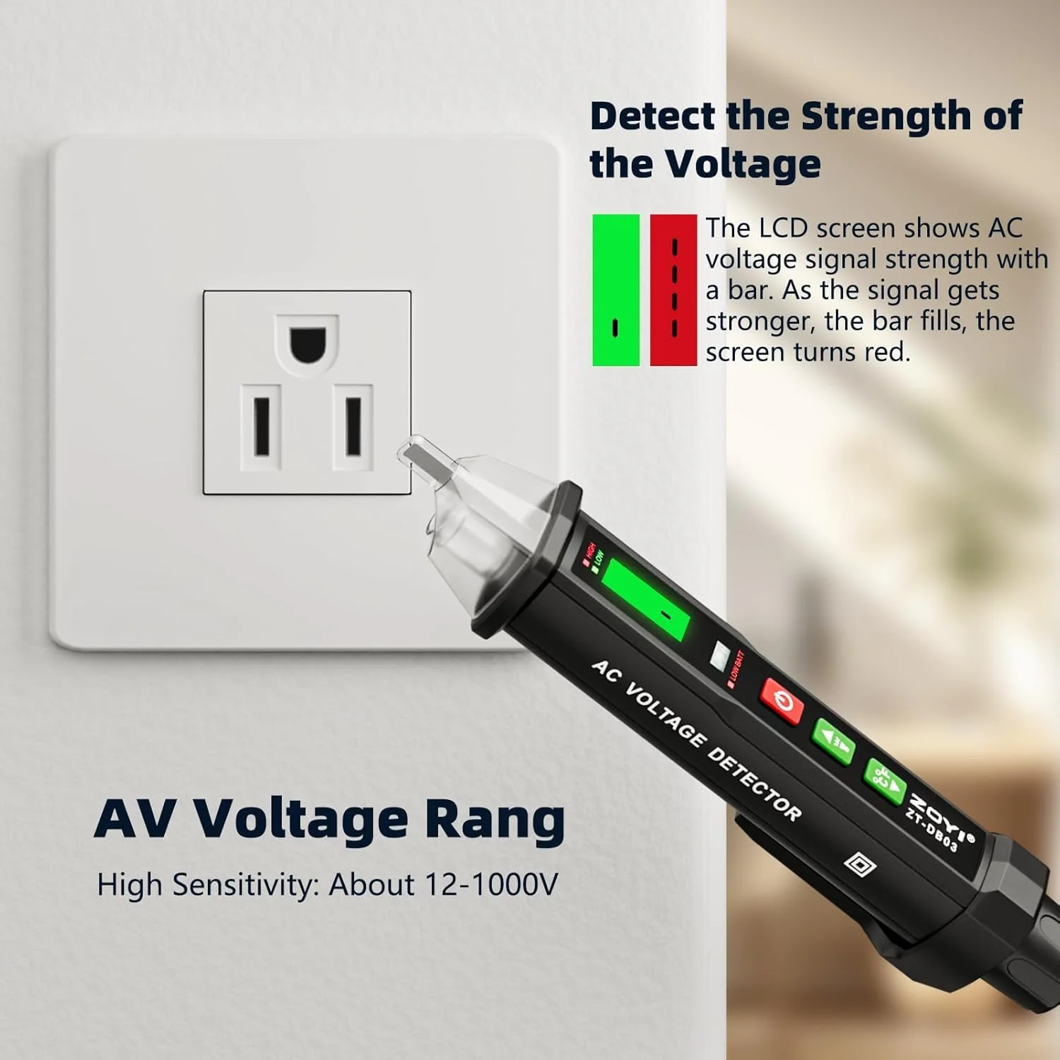 تستر ولتاژ، تستر الکتریکی حرفه ای 2024 با چراغ LED، تستر ولتاژ غیر تماسی با نمایشگر دما، قلم تستر الکتریکی با باتری، AC 12V/70V-1000V، باتری ها شامل نمی شوند