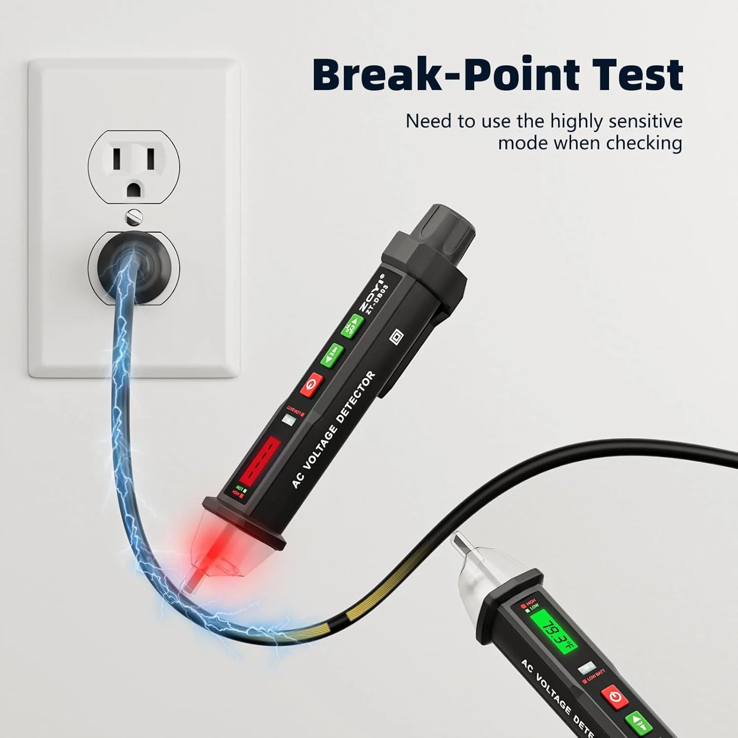 تستر ولتاژ، تستر الکتریکی حرفه ای 2024 با چراغ LED، تستر ولتاژ غیر تماسی با نمایشگر دما، قلم تستر الکتریکی با باتری، AC 12V/70V-1000V، باتری ها شامل نمی شوند