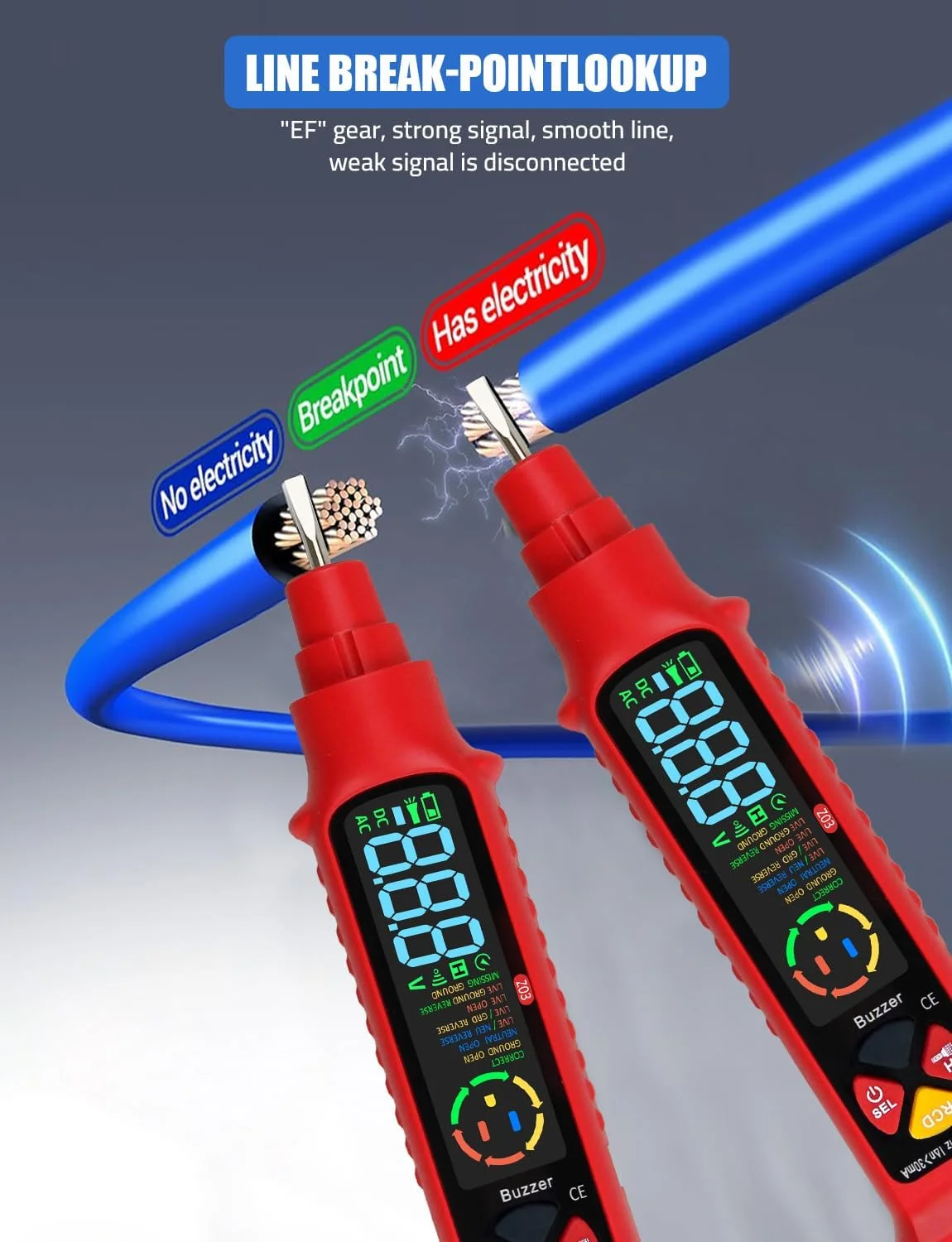 تستر ولتاژ/تستر ولتاژ غیر تماسی، محدوده دوگانه AC 2-440V، 50Hz-60 سیم زنده/خنثی، تستر الکتریکی با صفحه نمایش LCD، یاب نقطه شکست سیم، ابزار تعمیر بررسی کننده فیوز چراغ