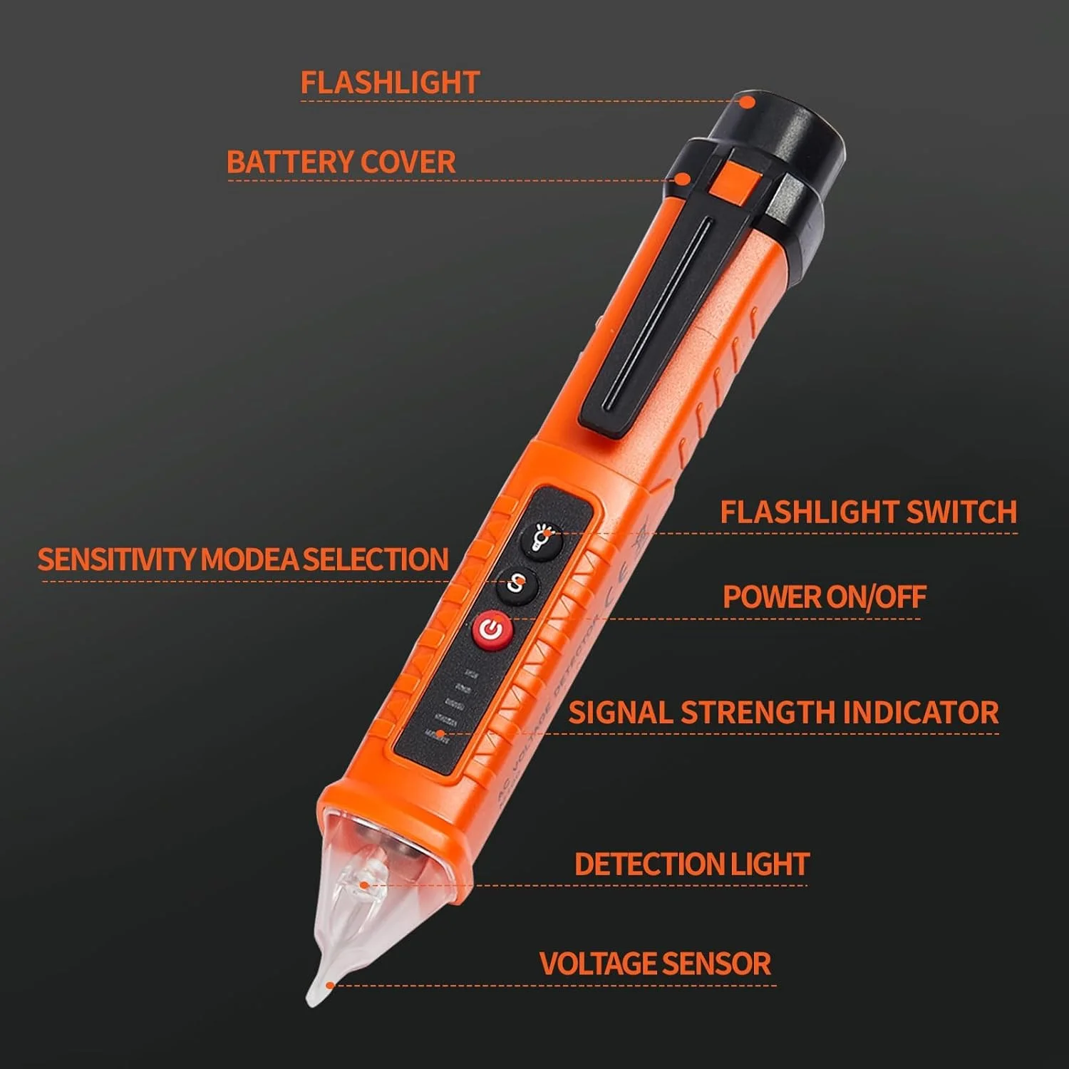 بسته 2 عددی ردیاب ولتاژ غیر تماسی، تستر ولتاژ الکتریکی، AC 12V/48V/70V-1000V، سیم با زنگ هشدار و چراغ قوه، یاب نقطه شکست سیم، نارنجی و قرمز