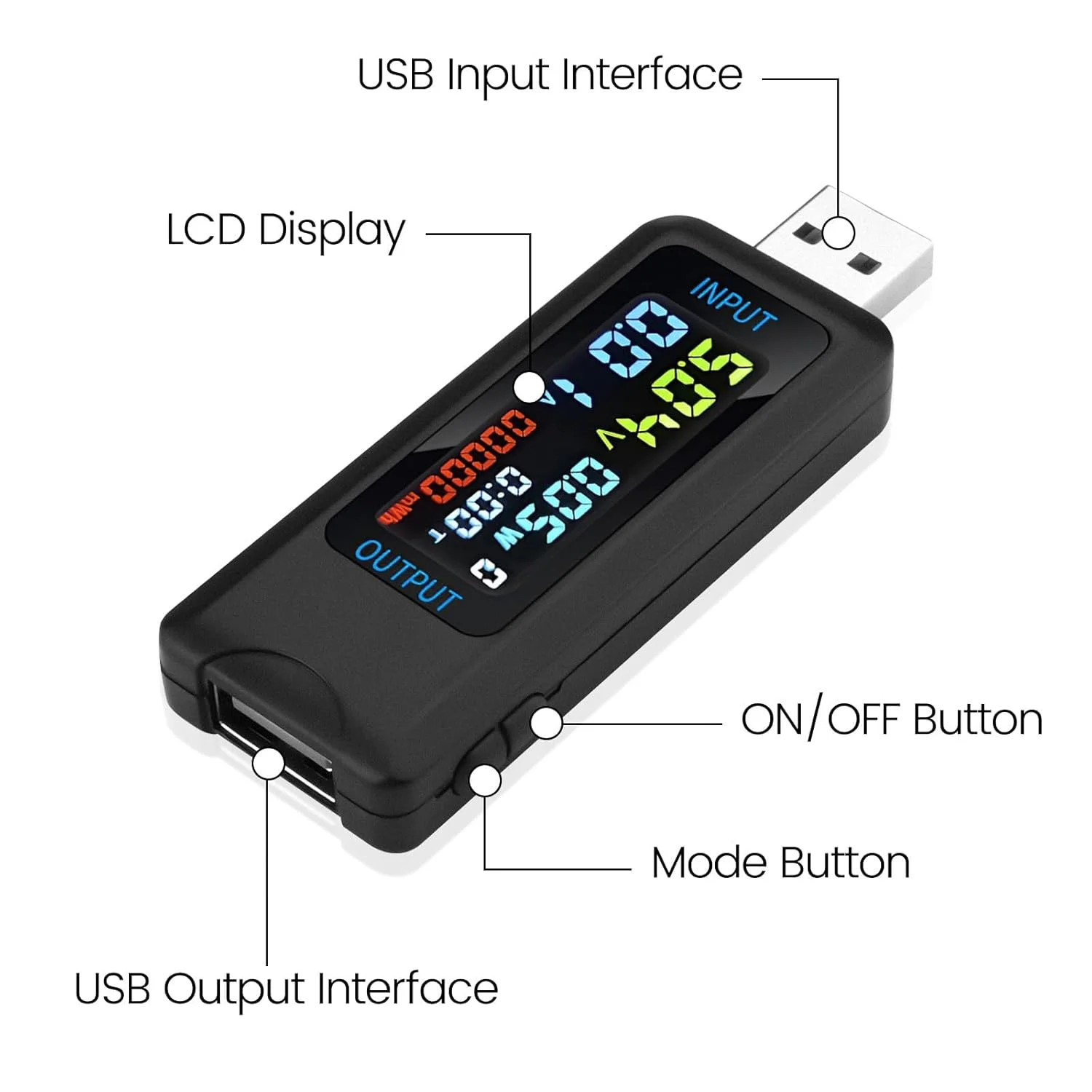 شارژر USB KASTWAVE، تستر دیجیتال چند منظوره، نشانگر شارژر کابل USB، ولت متر جریان DC 4.5-36V 0-8A، با پشتیبانی از شارژ سریع پیشرفته
