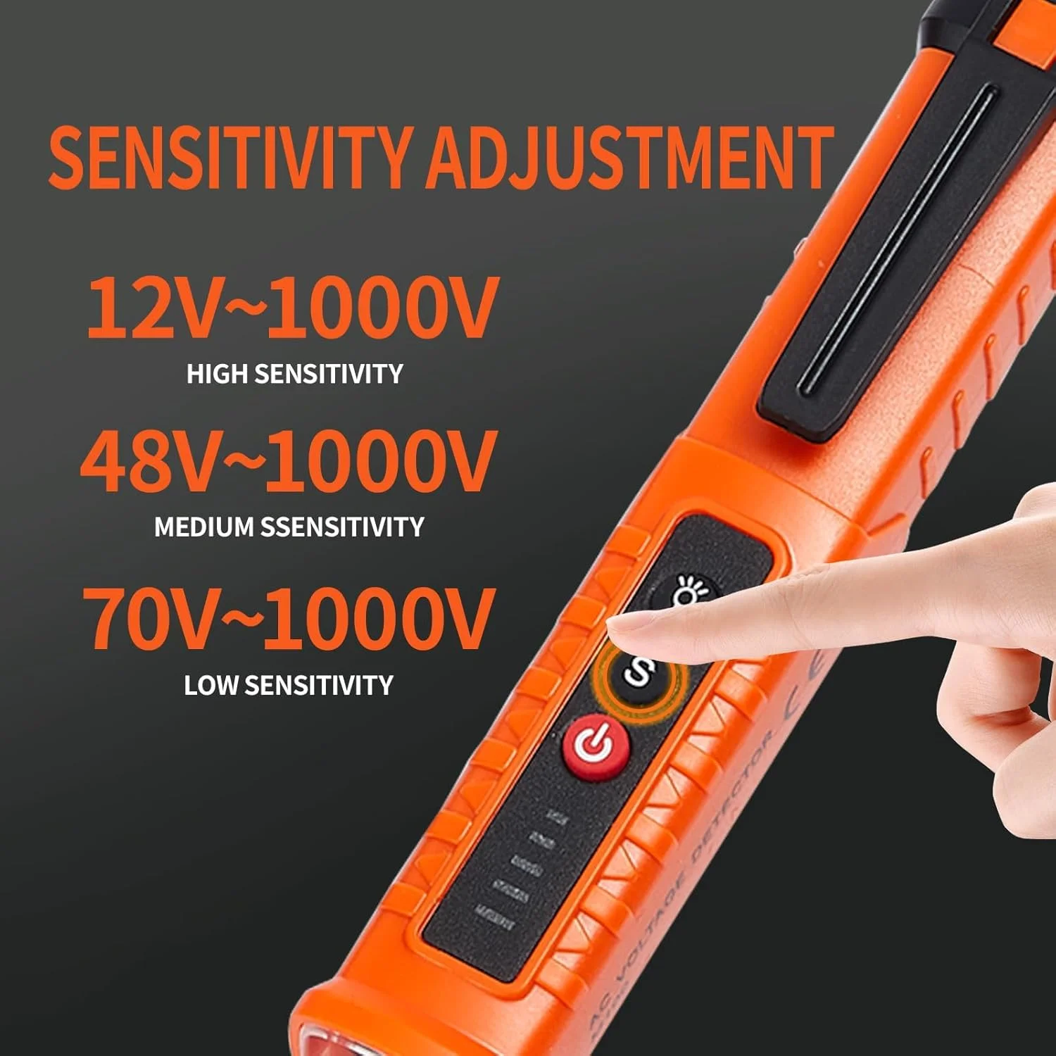 بسته 2 عددی ردیاب ولتاژ غیر تماسی، تستر ولتاژ الکتریکی، AC 12V/48V/70V-1000V، سیم با زنگ هشدار و چراغ قوه، یاب نقطه شکست سیم، نارنجی و قرمز