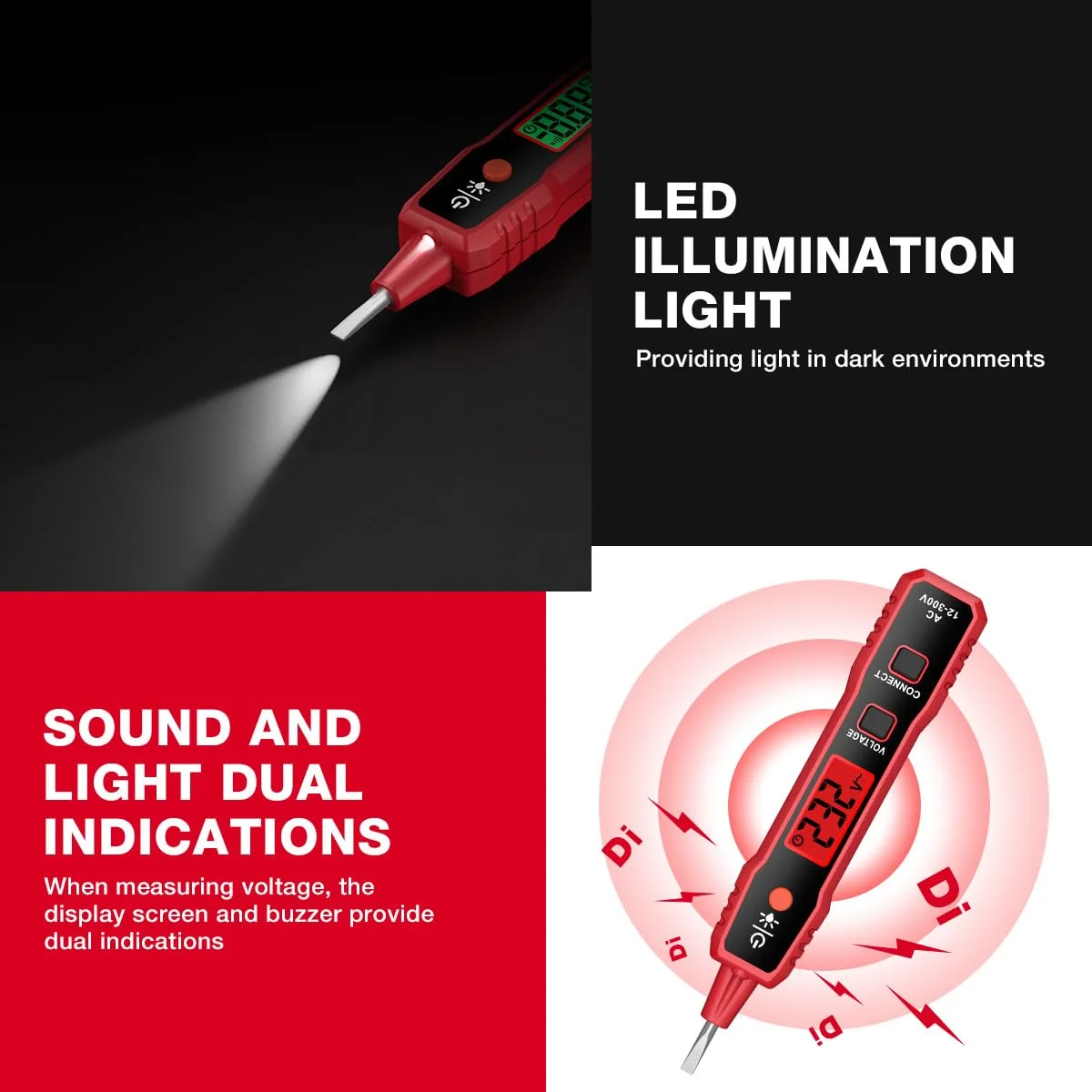 تستر ولتاژ غیر تماسی، قلم تست برق، محدوده ولتاژ AC، تستر لامپ با صفحه نمایش LCD و چراغ قوه، آشکارساز قلم جیبی، آلارم زنگ، یاب نقطه شکست سیم برای خودرو، چراغ تستر ولتاژ غیر تماسی، قلم تست برق، محدوده ولتاژ AC، تستر لامپ با صفحه نمایش LCD و چراغ قوه، آشکارساز قلم جیبی، آلارم زنگ، یاب نقطه شکست سیم برای خودرو، چراغ