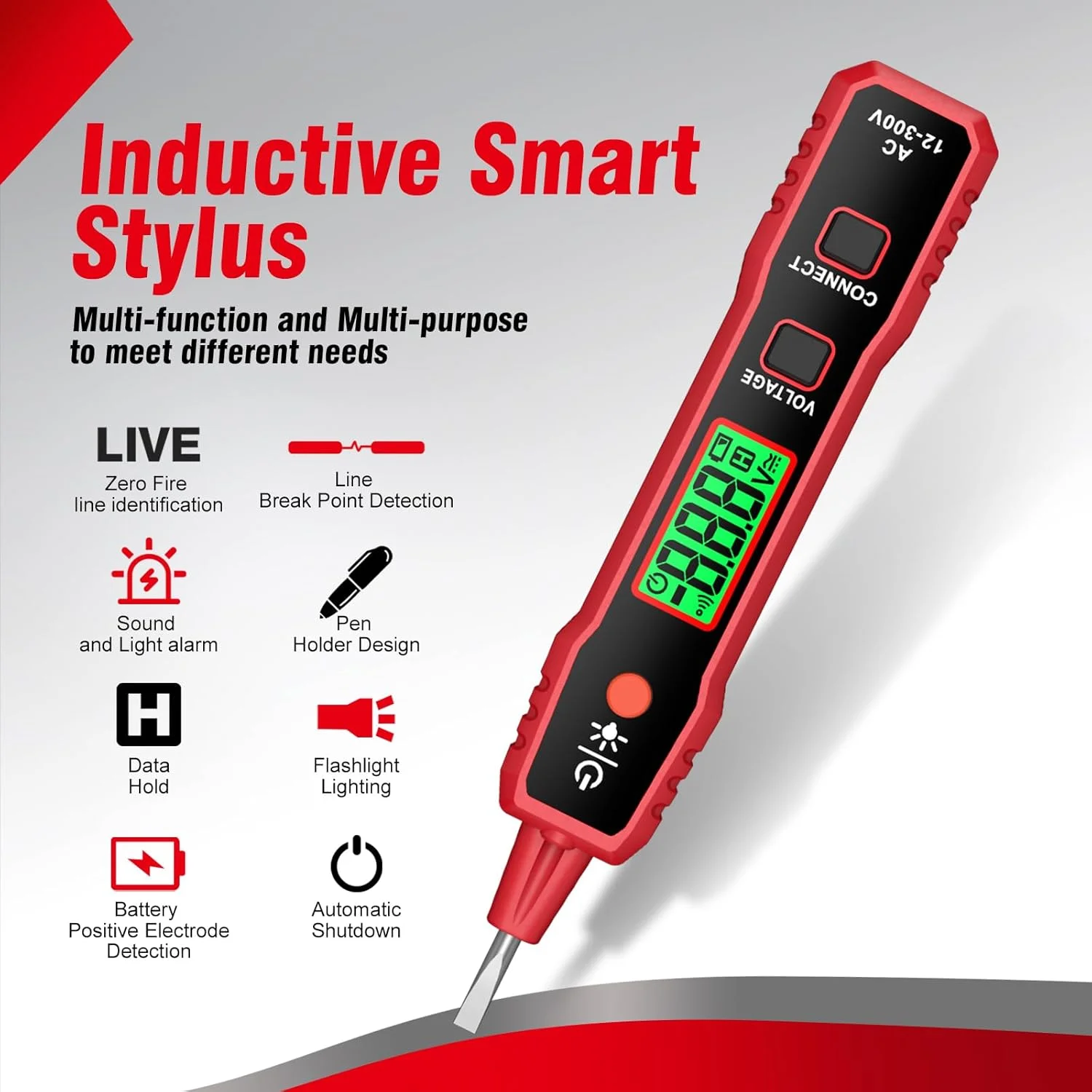 تستر ولتاژ غیر تماسی، قلم تست برق، محدوده ولتاژ AC، تستر لامپ با صفحه نمایش LCD و چراغ قوه، آشکارساز قلم جیبی، آلارم زنگ، یاب نقطه شکست سیم برای خودرو، چراغ تستر ولتاژ غیر تماسی، قلم تست برق، محدوده ولتاژ AC، تستر لامپ با صفحه نمایش LCD و چراغ قوه، آشکارساز قلم جیبی، آلارم زنگ، یاب نقطه شکست سیم برای خودرو، چراغ