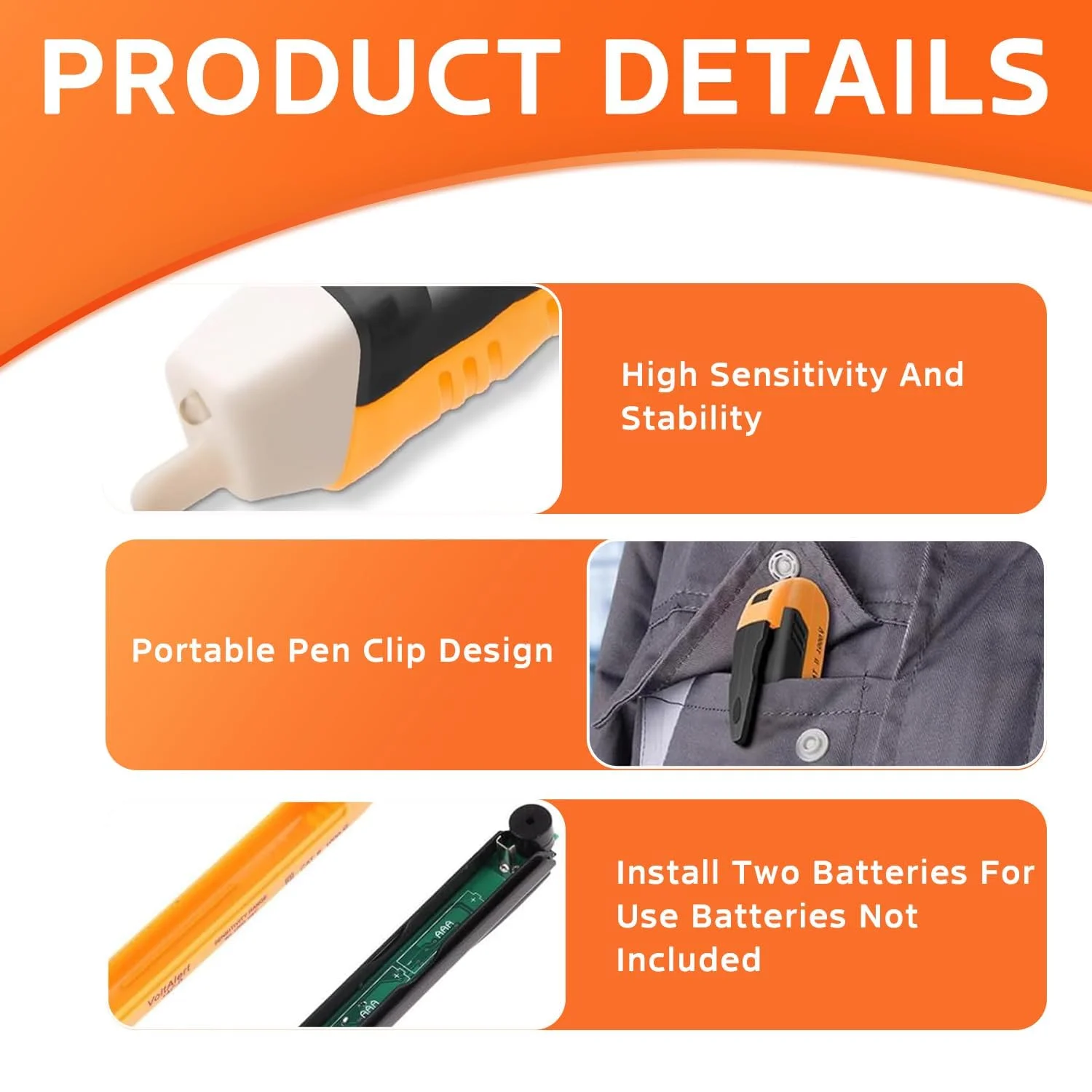 مجموعه ۳ عددی قلم تست ولتاژ غیر تماسی، قلم تست برق دیجیتال برای AC 90-1000V، قلم برقی حساس به ولتاژ، چراغ قوه LED، آلارم زنگ، یاب نقطه شکست سیم