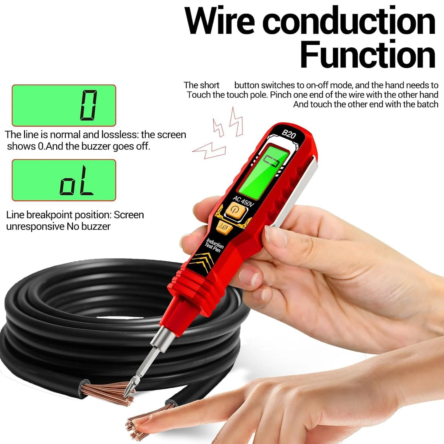 قلم تست ولتاژ غیر تماسی با نمایشگر دیجیتال، تستر الکتریکی چند منظوره با محدوده خودکار، آشکارساز ولتاژ AC 12V-1000V با نور LED، عملکرد پیچ گوشتی برای تست الکتریکی قلم تست ولتاژ غیر تماسی با نمایشگر دیجیتال، تستر الکتریکی چند منظوره با محدوده خودکار، آشکارساز ولتاژ AC 12V-1000V با نور LED، عملکرد پیچ گوشتی برای تست الکتریکی