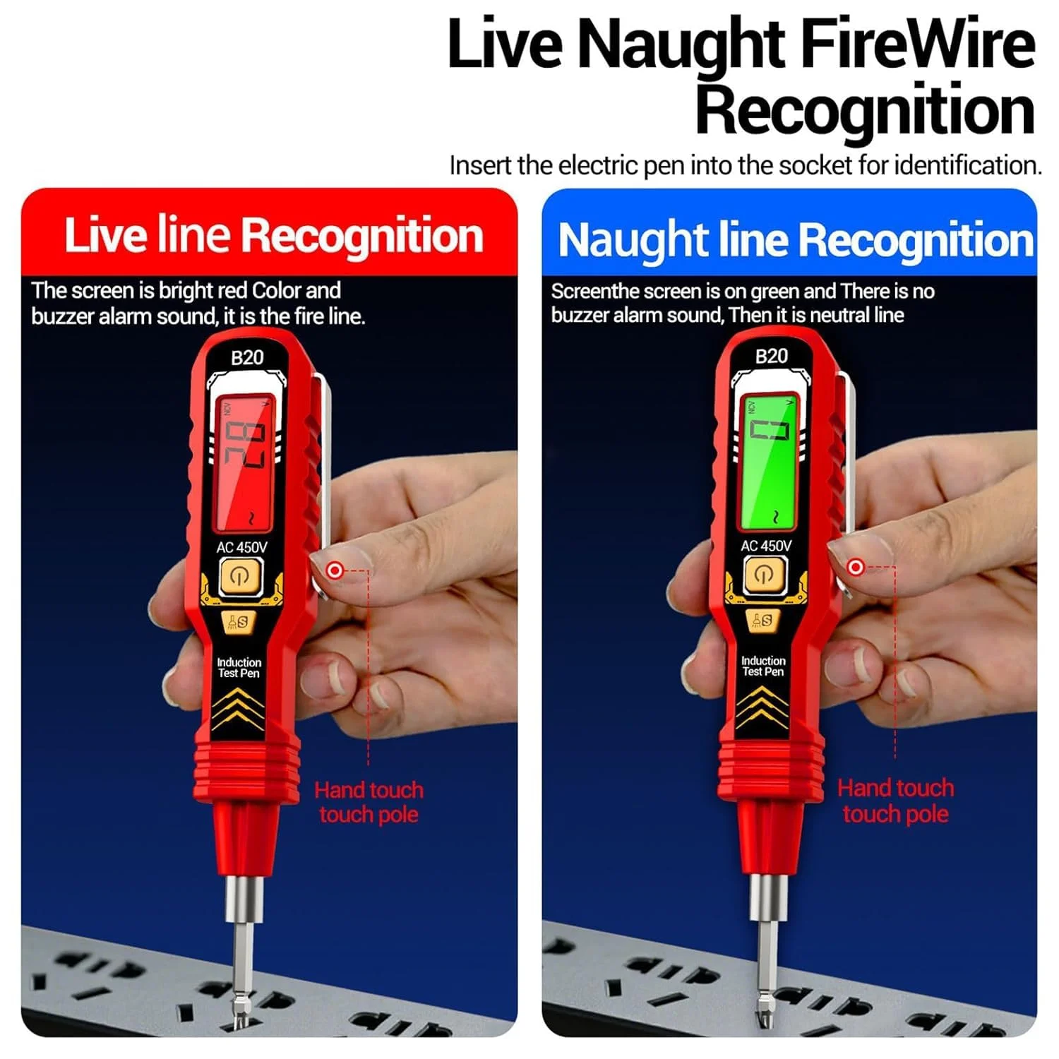 قلم تست ولتاژ غیر تماسی با نمایشگر دیجیتال، تستر الکتریکی چند منظوره با محدوده خودکار، آشکارساز ولتاژ AC 12V-1000V با نور LED، عملکرد پیچ گوشتی برای تست الکتریکی قلم تست ولتاژ غیر تماسی با نمایشگر دیجیتال، تستر الکتریکی چند منظوره با محدوده خودکار، آشکارساز ولتاژ AC 12V-1000V با نور LED، عملکرد پیچ گوشتی برای تست الکتریکی