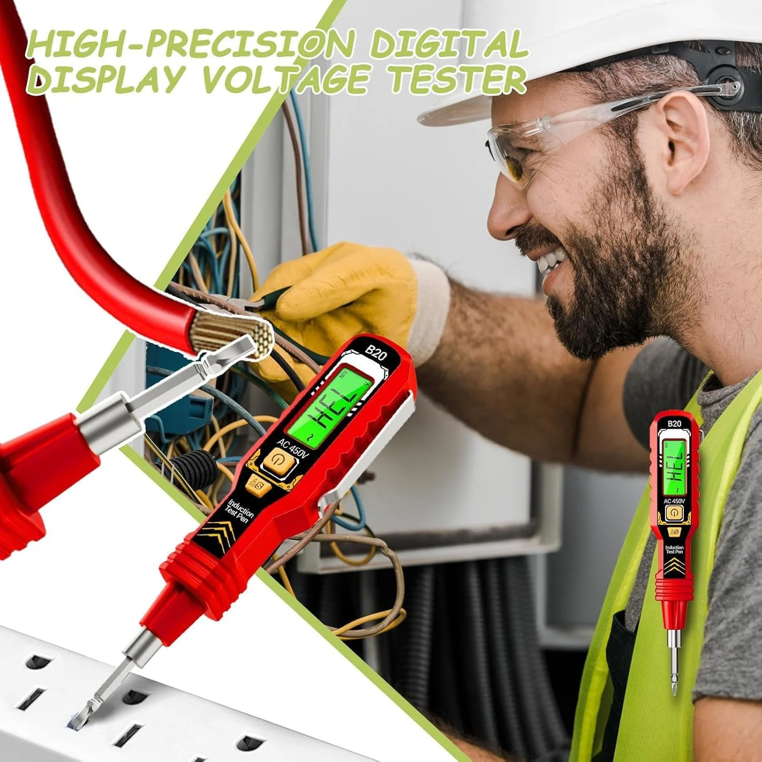 قلم تست ولتاژ غیر تماسی با نمایشگر دیجیتال، تستر الکتریکی چند منظوره با محدوده خودکار، آشکارساز ولتاژ AC 12V-1000V با نور LED، عملکرد پیچ گوشتی برای تست الکتریکی قلم تست ولتاژ غیر تماسی با نمایشگر دیجیتال، تستر الکتریکی چند منظوره با محدوده خودکار، آشکارساز ولتاژ AC 12V-1000V با نور LED، عملکرد پیچ گوشتی برای تست الکتریکی