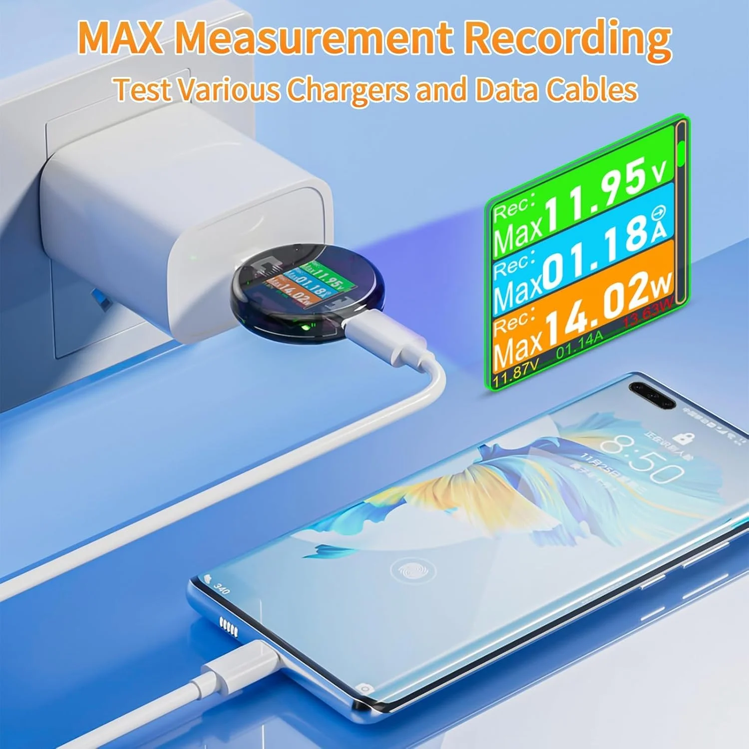 تستر توان USB C مدل KASTWAVE، ولتمتر و آمپرمتر نوع C، تستر شارژر USB، نمایشگر رنگی ظرفیت، ولتاژ، و جریان 0-6 آمپر 4.5-50 ولت تستر توان USB C مدل KASTWAVE، ولتمتر و آمپرمتر نوع C، تستر شارژر USB، نمایشگر رنگی ظرفیت، ولتاژ، و جریان 0-6 آمپر 4.5-50 ولت