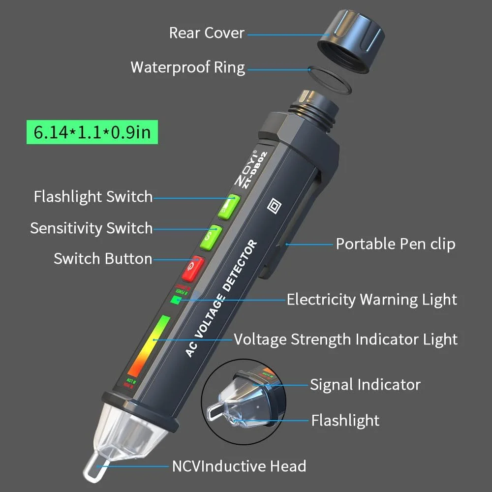 قلم تست ولتاژ غیر تماسی، تستر الکتریکی، تستر ولتاژ 12V-1000V با حساسیت دوگانه، هشدار LED، یابنده نقطه شکست سیم، بدون باتری قلم تست ولتاژ غیر تماسی، تستر الکتریکی، تستر ولتاژ 12V-1000V با حساسیت دوگانه، هشدار LED، یابنده نقطه شکست سیم، بدون باتری