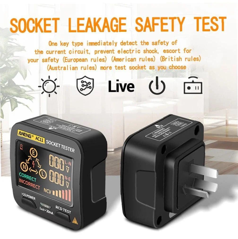 تستر پریز برق KASTWAVE با نمایشگر ولتاژ LCD - تستر پریز RCD و آنالیزور مدار، 0.1-250 ولت، 8 نشانه بصری، تشخیص پلاریته و نشتی تستر پریز برق KASTWAVE با نمایشگر ولتاژ LCD - تستر پریز RCD و آنالیزور مدار، 0.1-250 ولت، 8 نشانه بصری، تشخیص پلاریته و نشتی