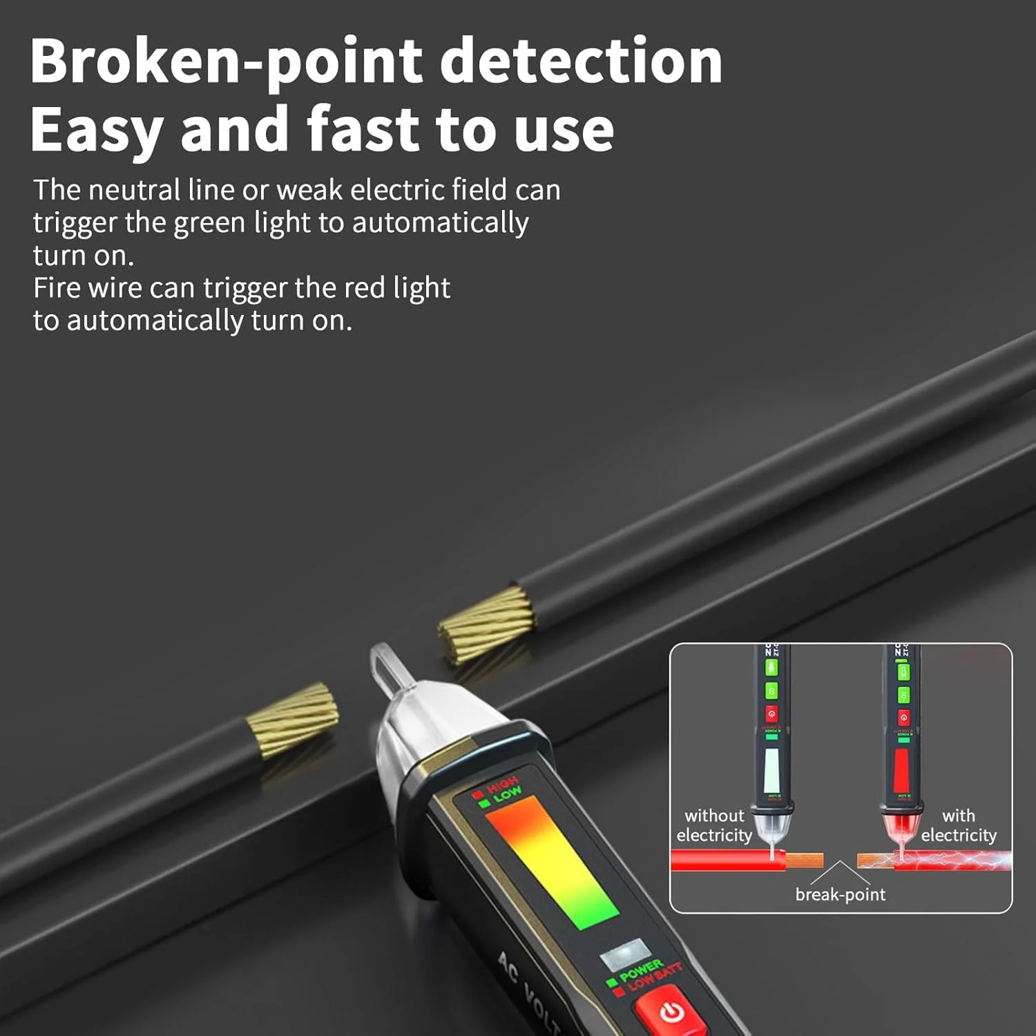 قلم تست ولتاژ غیر تماسی، تستر الکتریکی، تستر ولتاژ 12V-1000V با حساسیت دوگانه، هشدار LED، یابنده نقطه شکست سیم، بدون باتری قلم تست ولتاژ غیر تماسی، تستر الکتریکی، تستر ولتاژ 12V-1000V با حساسیت دوگانه، هشدار LED، یابنده نقطه شکست سیم، بدون باتری