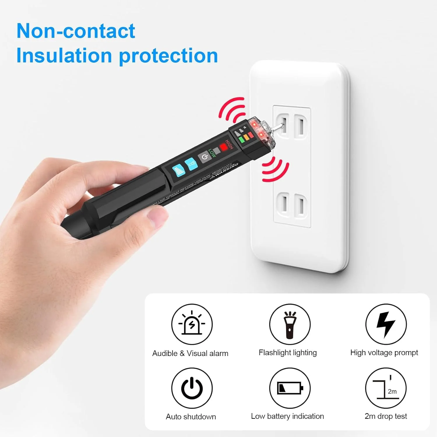 تستر ولتاژ KASTWAVE، آشکارساز هشدار با آلارم صوتی و نوری، چراغ قوه، یاب نقطه شکست سیم، تستر ولتاژ AC غیر تماسی قابل حمل، با محدوده دوگانه AC 12V-1000V/48V-1000V