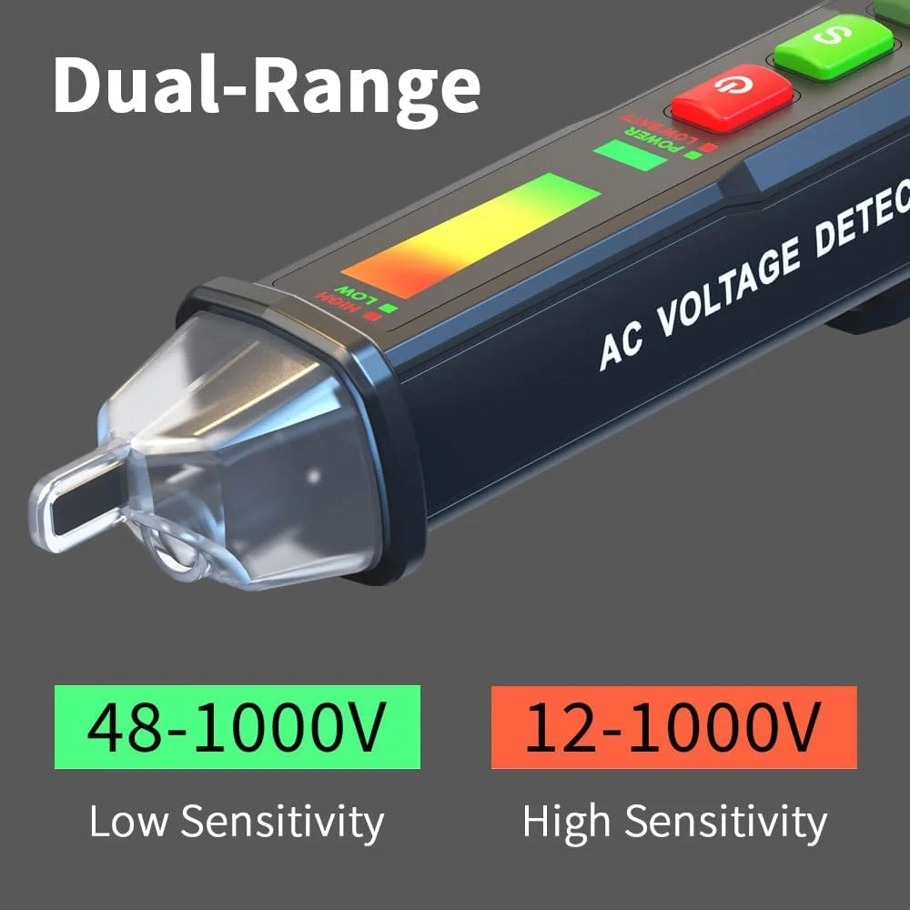 قلم تست ولتاژ غیر تماسی، تستر الکتریکی، تستر ولتاژ 12V-1000V با حساسیت دوگانه، هشدار LED، یابنده نقطه شکست سیم، بدون باتری قلم تست ولتاژ غیر تماسی، تستر الکتریکی، تستر ولتاژ 12V-1000V با حساسیت دوگانه، هشدار LED، یابنده نقطه شکست سیم، بدون باتری
