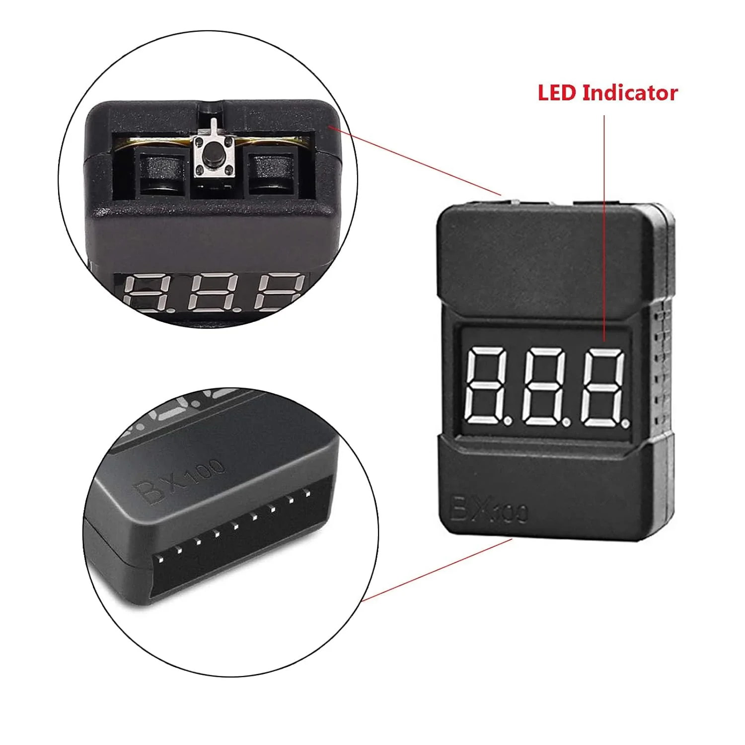 بسته 3 عددی بازر ولتاژ پایین برای باتری‌های لیپو RC، تستر ولتاژ 1-8S، آلارم صوتی با نشانگر LED، سازگار با Li-ion و LiMn، مناسب برای پهپاد RC، ماشین، قایق، هواپیما، نصب آسان