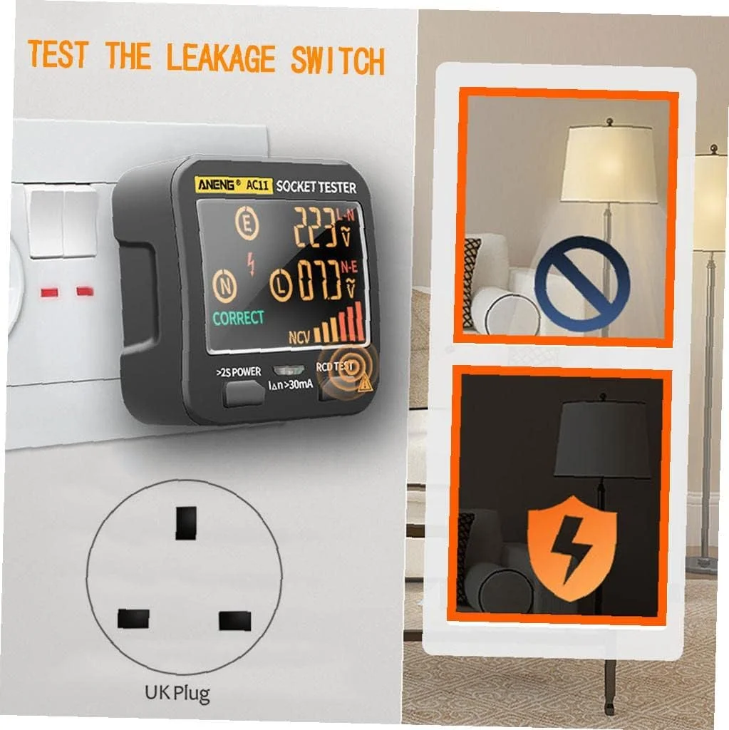 تستر پریز برق KASTWAVE با نمایشگر ولتاژ LCD - تستر پریز RCD و آنالیزور مدار، 0.1-250 ولت، 8 نشانه بصری، تشخیص پلاریته و نشتی تستر پریز برق KASTWAVE با نمایشگر ولتاژ LCD - تستر پریز RCD و آنالیزور مدار، 0.1-250 ولت، 8 نشانه بصری، تشخیص پلاریته و نشتی