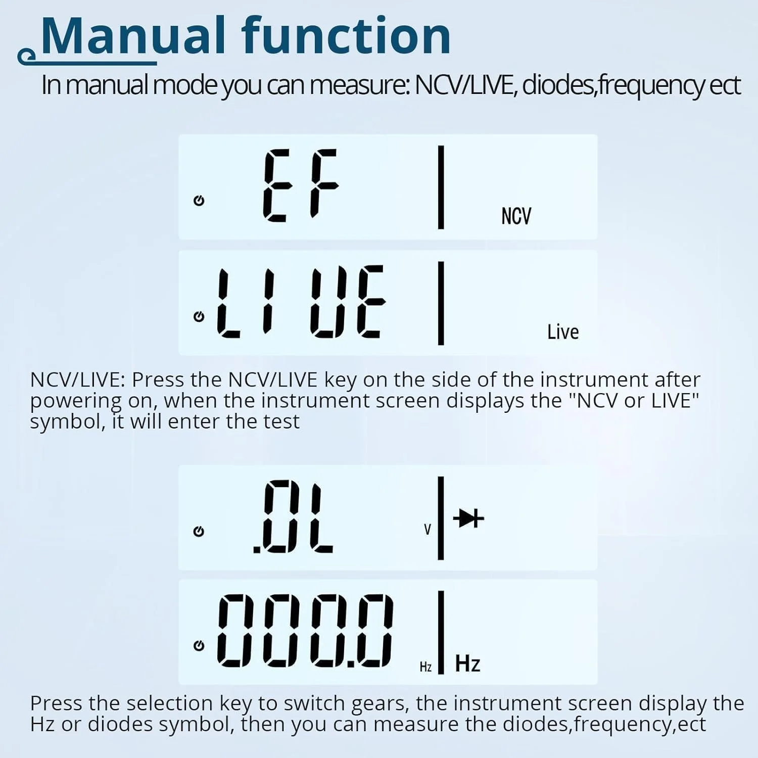 مولتی متر تستر ولتاژ AC/DC، 6000 شمارنده نوع قلمی، تستر ولت متر برقی غیر تماسی برای ولتاژ AC/DC، سیم زنده، مقاومت، پیوستگی و تست دیود