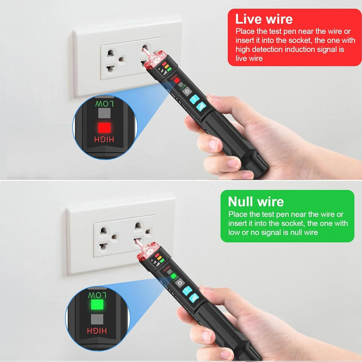 تستر ولتاژ KASTWAVE، آشکارساز هشدار با آلارم صوتی و نوری، چراغ قوه، یاب نقطه شکست سیم، تستر ولتاژ AC غیر تماسی قابل حمل، با محدوده دوگانه AC 12V-1000V/48V-1000V