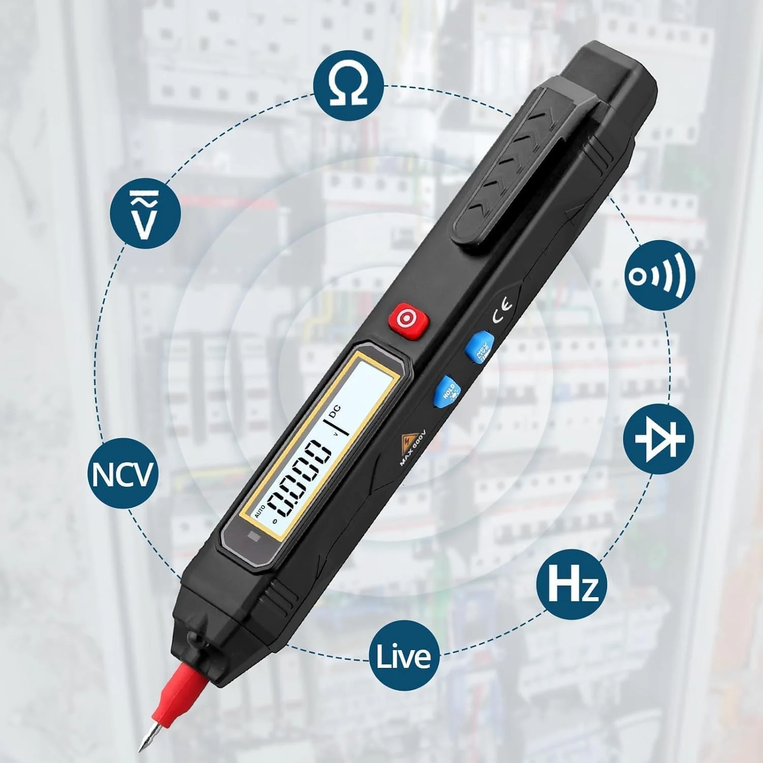 مولتی متر تستر ولتاژ AC/DC، 6000 شمارنده نوع قلمی، تستر ولت متر برقی غیر تماسی برای ولتاژ AC/DC، سیم زنده، مقاومت، پیوستگی و تست دیود