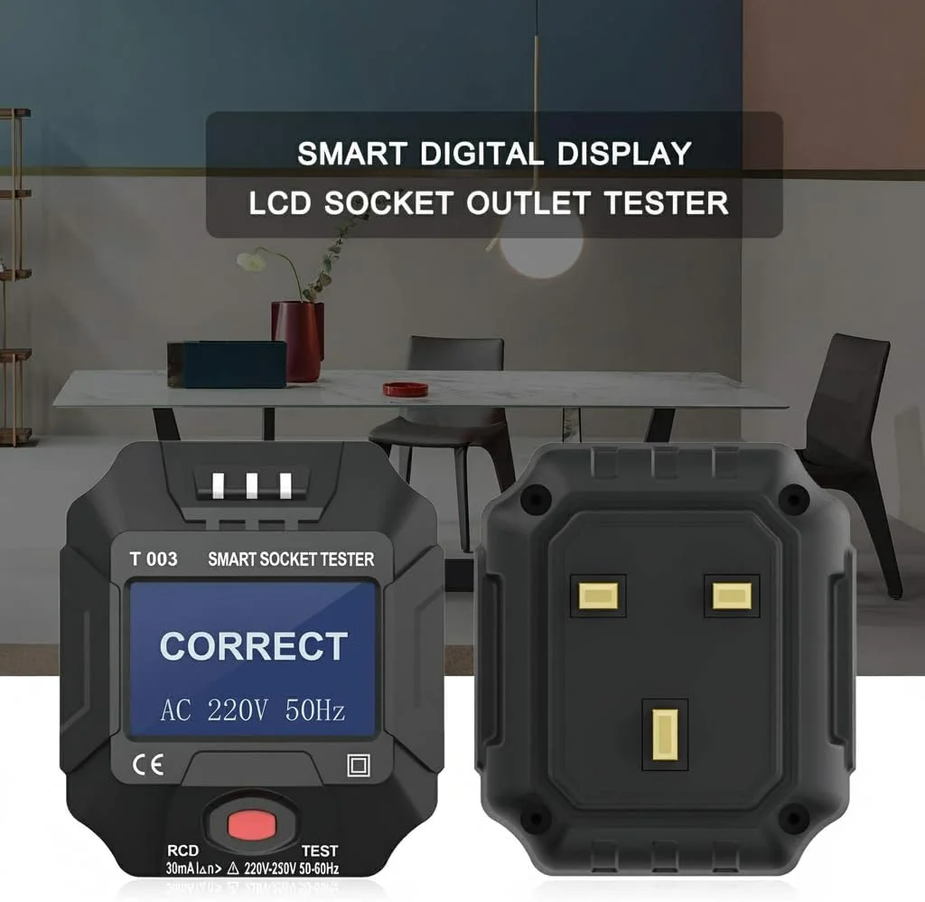 تستر پریز برق، تستر هوشمند پریز برق بریتانیا با صفحه نمایش دیجیتال LCD، آشکارساز قطبیت مدار پریز دیواری، تست نشتی تستر پریز برق، تستر هوشمند پریز برق بریتانیا با صفحه نمایش دیجیتال LCD، آشکارساز قطبیت مدار پریز دیواری، تست نشتی