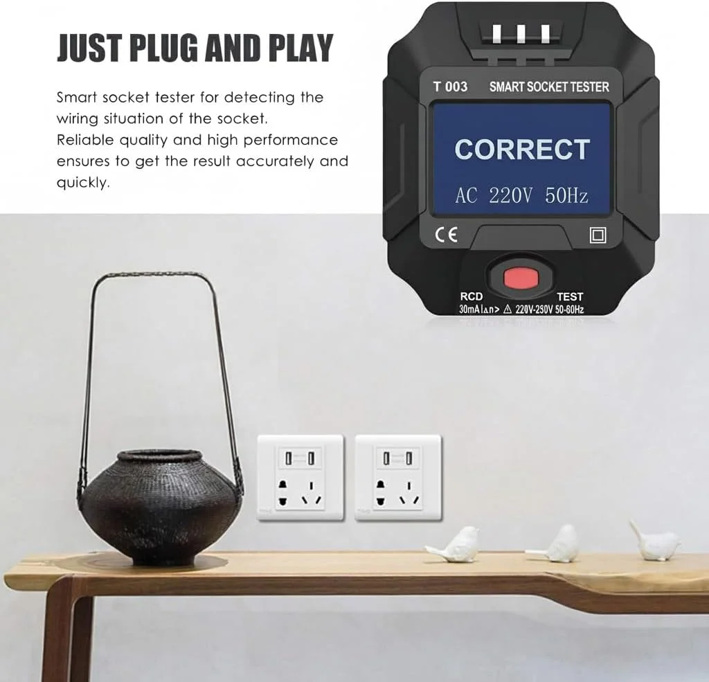 تستر پریز برق، تستر هوشمند پریز برق بریتانیا با صفحه نمایش دیجیتال LCD، آشکارساز قطبیت مدار پریز دیواری، تست نشتی تستر پریز برق، تستر هوشمند پریز برق بریتانیا با صفحه نمایش دیجیتال LCD، آشکارساز قطبیت مدار پریز دیواری، تست نشتی