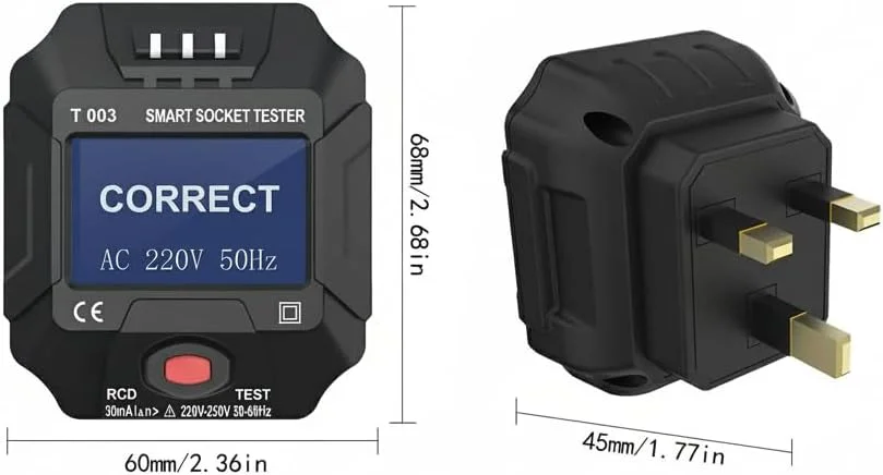 تستر پریز برق، تستر هوشمند پریز برق بریتانیا با صفحه نمایش دیجیتال LCD، آشکارساز قطبیت مدار پریز دیواری، تست نشتی تستر پریز برق، تستر هوشمند پریز برق بریتانیا با صفحه نمایش دیجیتال LCD، آشکارساز قطبیت مدار پریز دیواری، تست نشتی