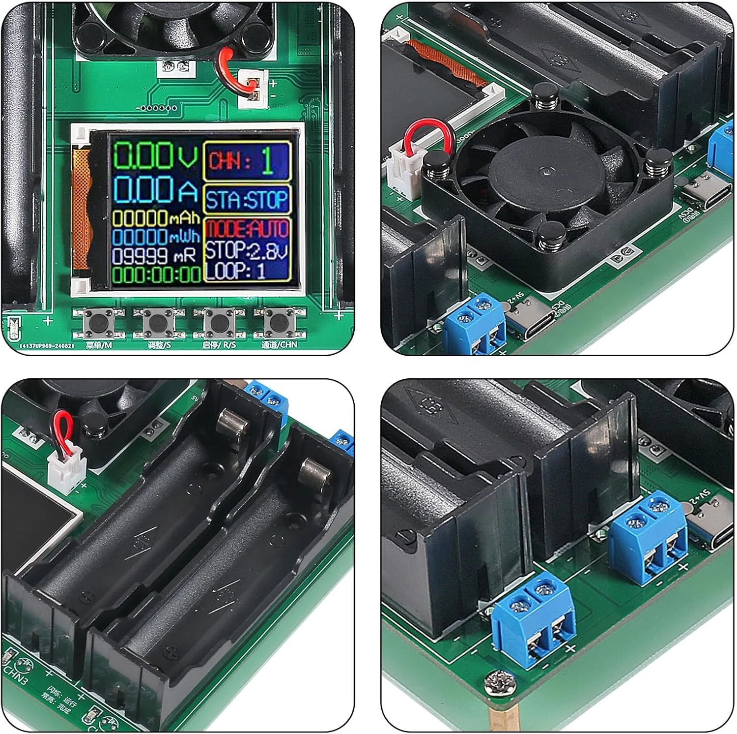 تستر باتری 18650، آشکارساز ظرفیت 4 کاناله، ماژول دیجیتال اندازه گیری توان، تغذیه از طریق USB Type-C، اندازه گیری MAh MWh، 1 عدد تستر باتری 18650، آشکارساز ظرفیت 4 کاناله، ماژول دیجیتال اندازه گیری توان، تغذیه از طریق USB Type-C، اندازه گیری MAh MWh، 1 عدد