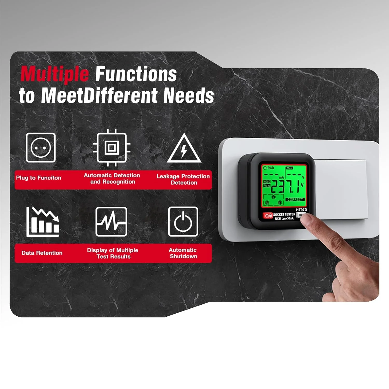 تستر پریز برق KASTWAVE GFCI با نمایشگر LCD برای استفاده خانگی و حرفه ای، آشکارساز پریز برق 260 ولت AC، تستر ولتاژ الکتریکی استاندارد 3 سیم، بررسی کننده سوکت با 6 نشانگر بصری، راهنمای سیم کشی تستر پریز برق KASTWAVE GFCI با نمایشگر LCD برای استفاده خانگی و حرفه ای، آشکارساز پریز برق 260 ولت AC، تستر ولتاژ الکتریکی استاندارد 3 سیم، بررسی کننده سوکت با 6 نشانگر بصری، راهنمای سیم کشی