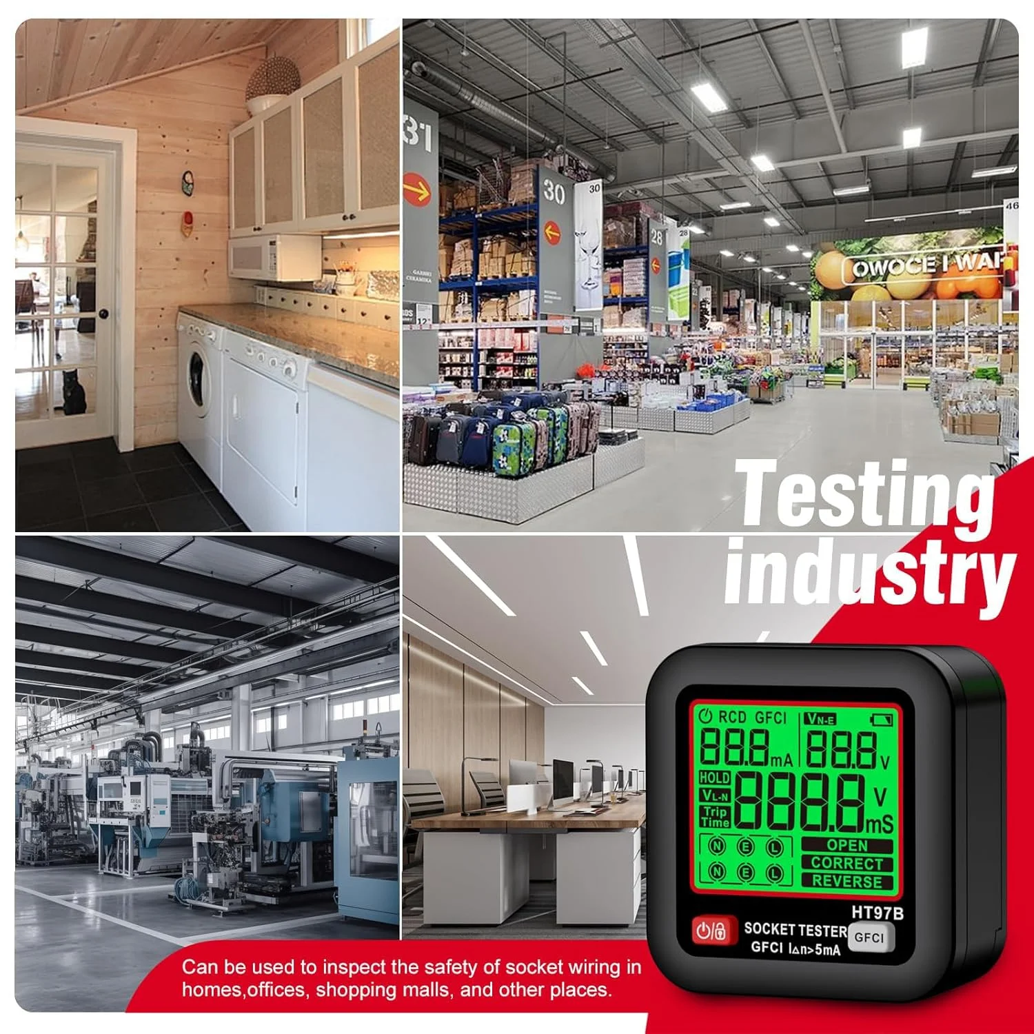 تستر پریز برق KASTWAVE GFCI با نمایشگر LCD برای استفاده خانگی و حرفه ای، آشکارساز پریز برق 260 ولت AC، تستر ولتاژ الکتریکی استاندارد 3 سیم، بررسی کننده سوکت با 6 نشانگر بصری، راهنمای سیم کشی تستر پریز برق KASTWAVE GFCI با نمایشگر LCD برای استفاده خانگی و حرفه ای، آشکارساز پریز برق 260 ولت AC، تستر ولتاژ الکتریکی استاندارد 3 سیم، بررسی کننده سوکت با 6 نشانگر بصری، راهنمای سیم کشی