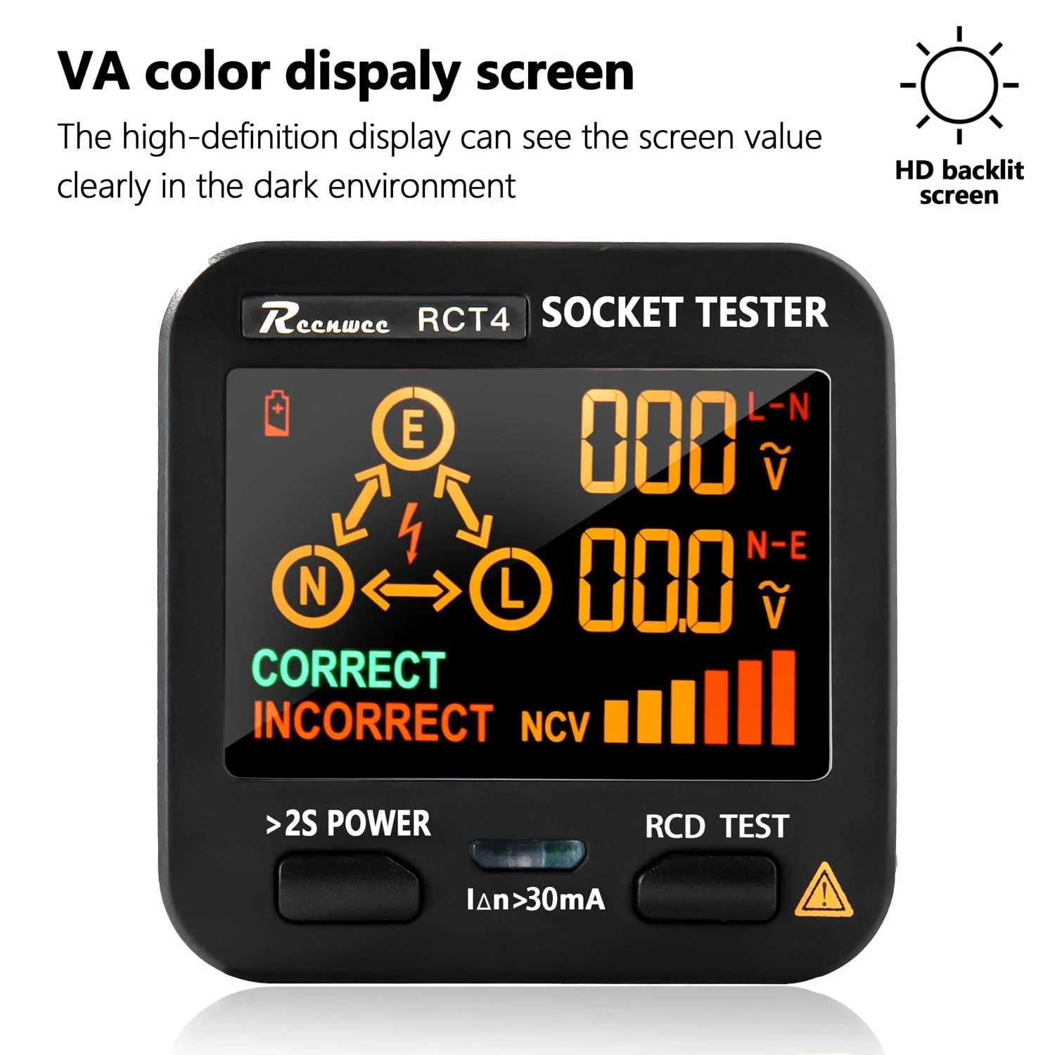 تستر پریز برق با نمایشگر ولتاژ LCD، آنالیزور مدار RCD/GFCI، آشکارساز پلاریته و تستر نشتی، بررسی کننده خطای خط با 8 نشانگر بصری - عیب یاب سیم کشی پریز برق تستر پریز برق با نمایشگر ولتاژ LCD، آنالیزور مدار RCD/GFCI، آشکارساز پلاریته و تستر نشتی، بررسی کننده خطای خط با 8 نشانگر بصری - عیب یاب سیم کشی پریز برق