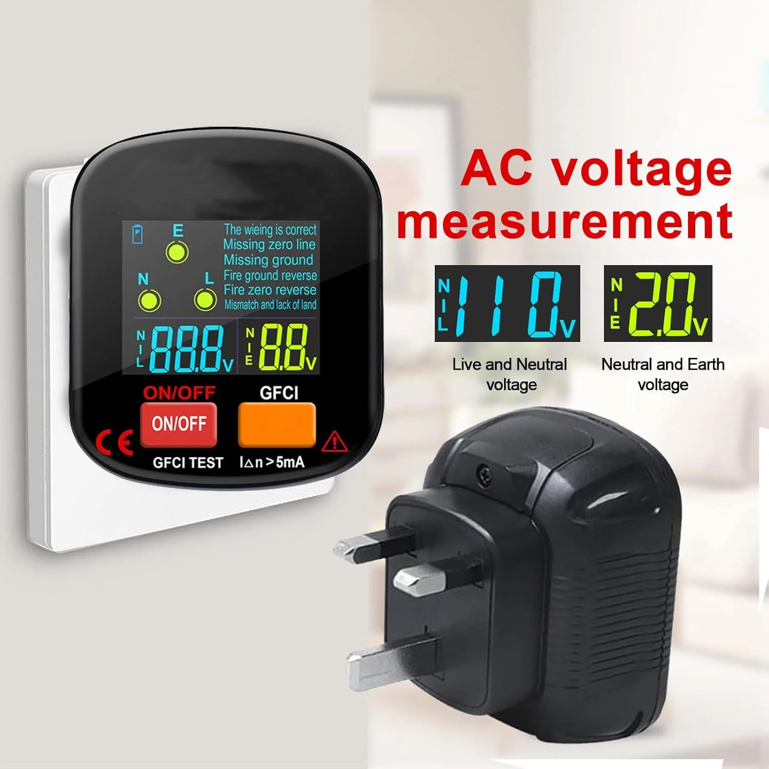 تستر پریز برق KASTWAVE 90-130V GFCI، تستر سوکت 3 شاخه با نمایشگر ولتاژ، تشخیص مشکلات سیم کشی و خطاها، ابزار ضروری الکتریکی تستر پریز برق KASTWAVE 90-130V GFCI، تستر سوکت 3 شاخه با نمایشگر ولتاژ، تشخیص مشکلات سیم کشی و خطاها، ابزار ضروری الکتریکی