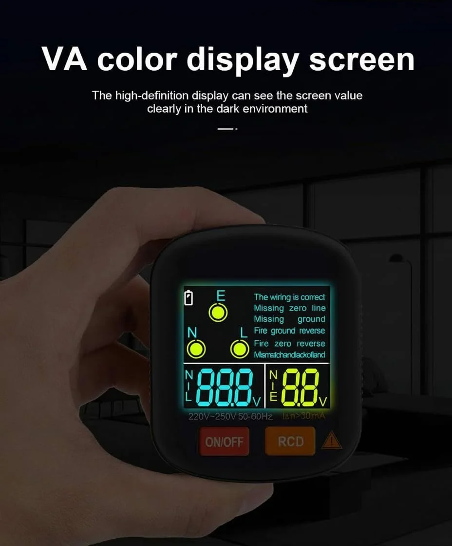 تستر مدار و پریز KASTWAVE GFCI، تستر مدار GFCI حرفه ای با صفحه نمایش LCD، تستر پریز و خروجی قابل اعتماد برای ایمنی خانه، سازگار با دوشاخه UK