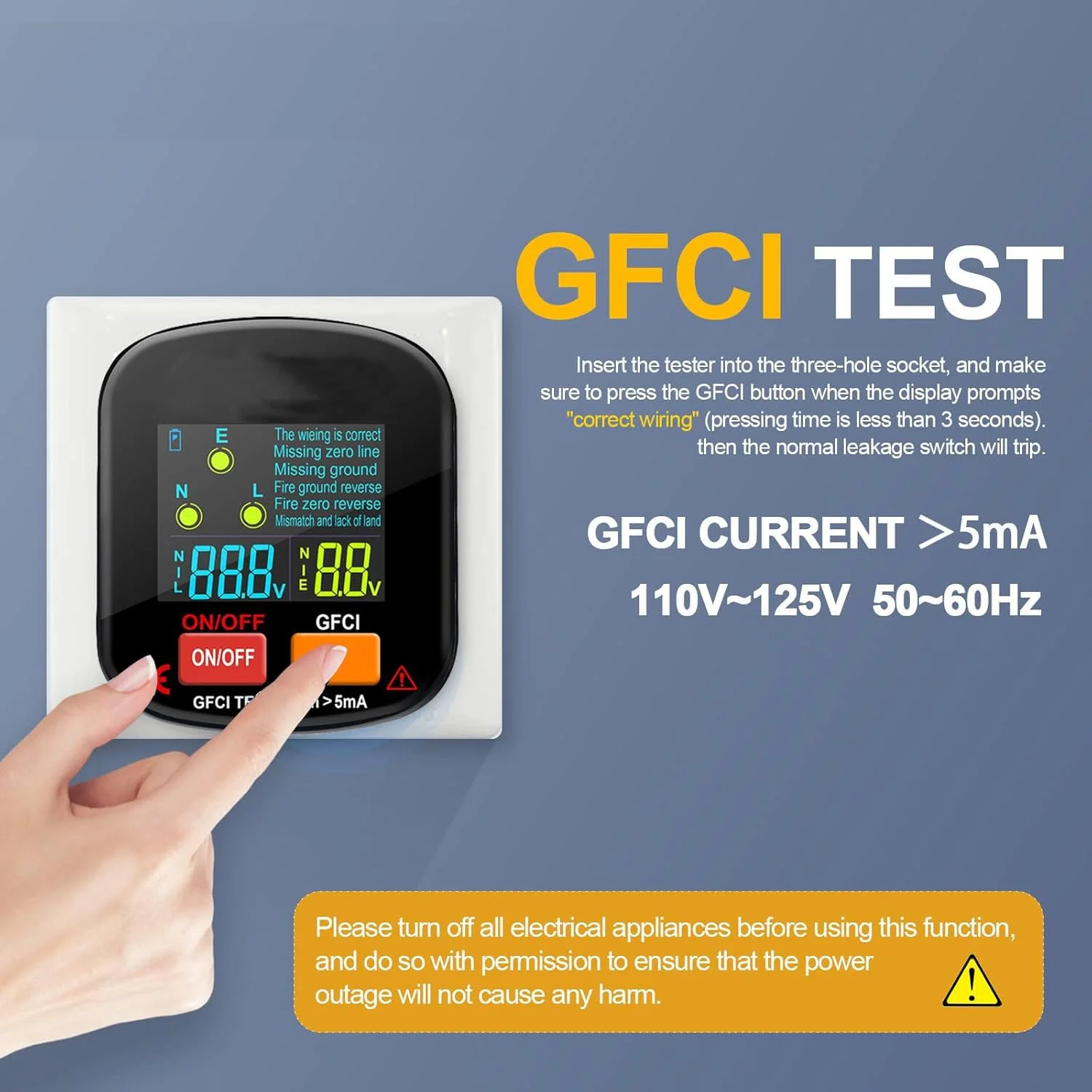 تستر پریز برق KASTWAVE 90-130V GFCI، تستر سوکت 3 شاخه با نمایشگر ولتاژ، تشخیص مشکلات سیم کشی و خطاها، ابزار ضروری الکتریکی تستر پریز برق KASTWAVE 90-130V GFCI، تستر سوکت 3 شاخه با نمایشگر ولتاژ، تشخیص مشکلات سیم کشی و خطاها، ابزار ضروری الکتریکی