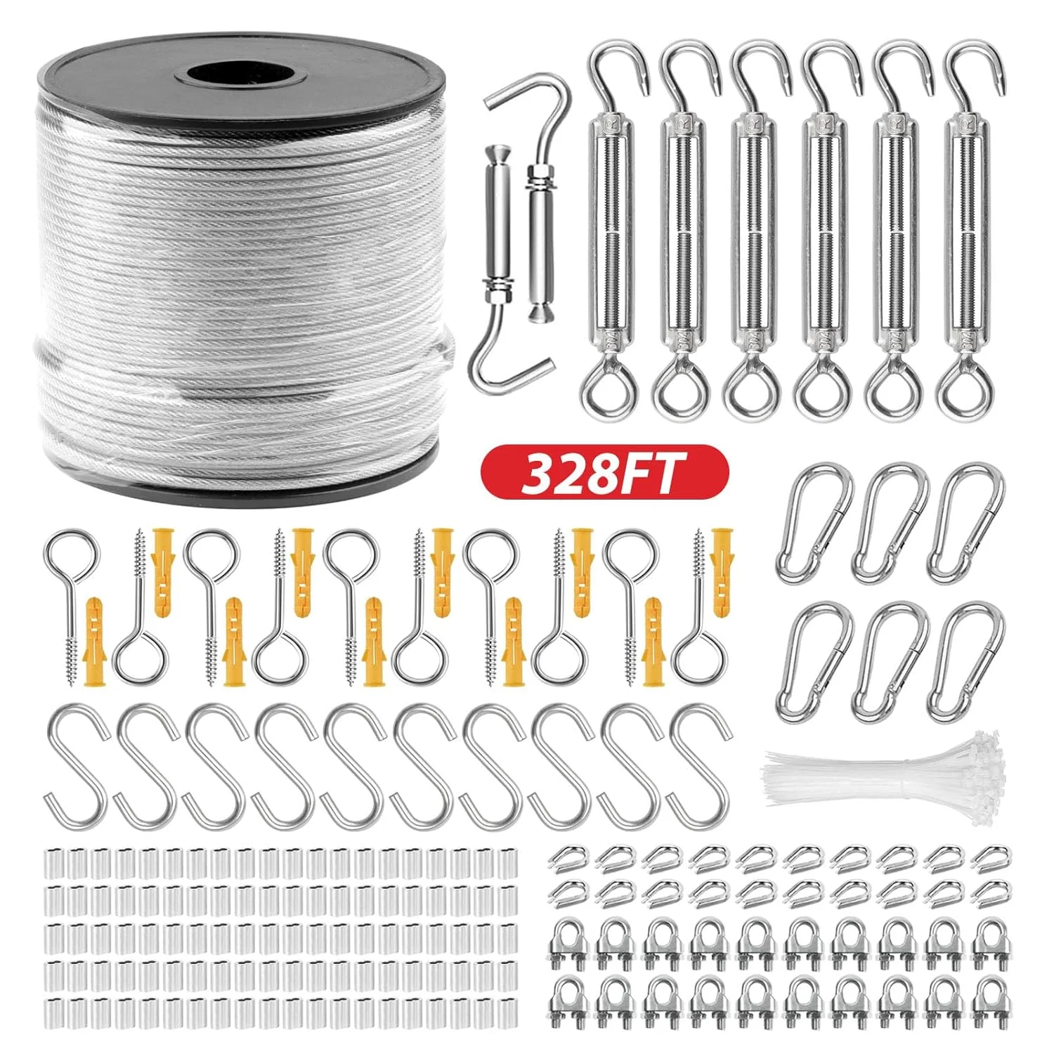 سیم بکسل فولادی ضد زنگ 304، کابل هواپیما، سیم توری با هسته 7x7، مقاومت کششی 167 کیلوگرم (نقره ای)