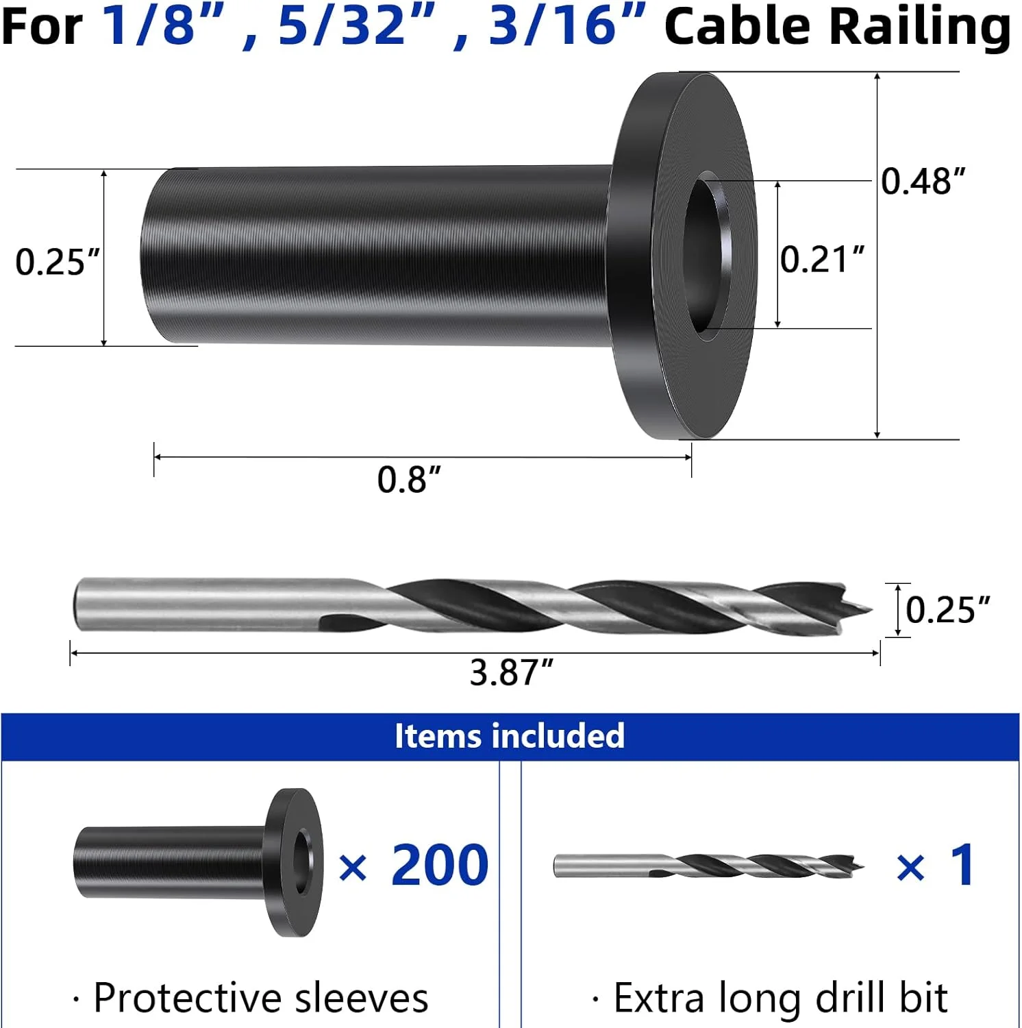 Steel DN Mate بسته 200 عددی محافظ استیل ضد زنگ برای سیم بکسل 1/8، 5/32 و 3/16 اینچ، سخت افزار کیت نرده کابلی مشکی برای پست چوبی، گرید دریایی T316 DB11 - تصویر 2 Steel DN Mate بسته 200 عددی محافظ استیل ضد زنگ برای سیم بکسل 1/8، 5/32 و 3/16 اینچ، سخت افزار کیت نرده کابلی مشکی برای پست چوبی، گرید دریایی T316 DB11 - تصویر 2