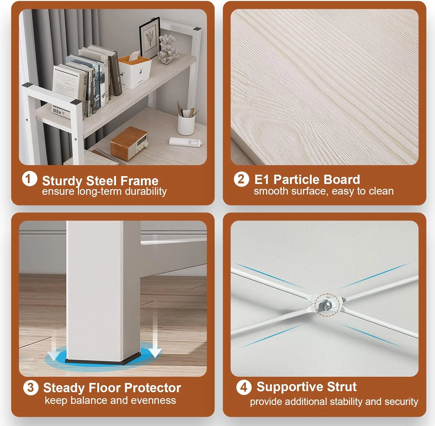 میز کامپیوتر SKY-TOUCH با قفسه، میز تحریر 4 طبقه با قفسه کتاب، میز تحریر قابل برگشت، میز گوشه اداری با قفسه، میز اداری خانگی با مونتاژ آسان 120x48x74 سانتی متر