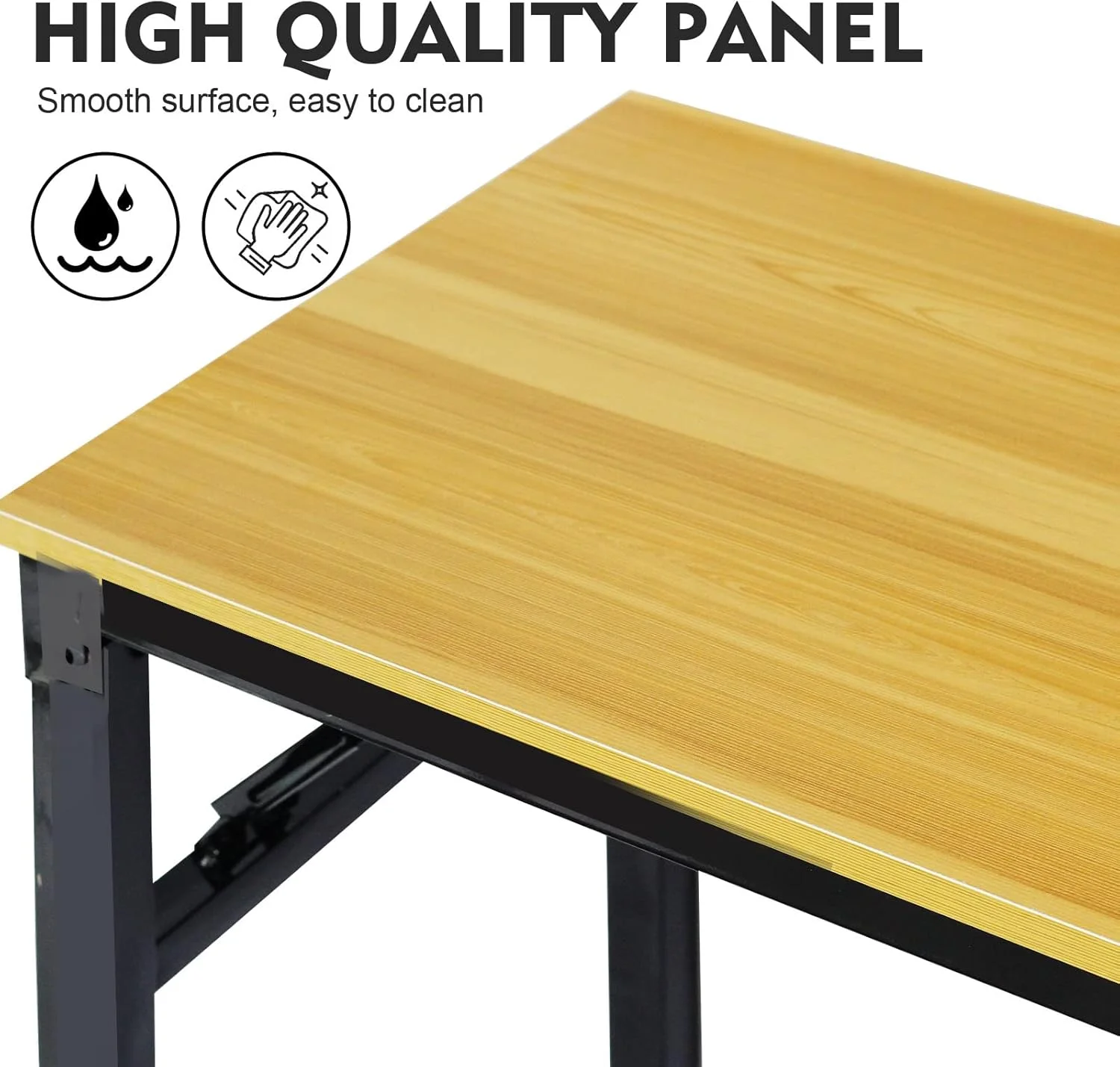 میز تحریر چند منظوره SKY-TOUCH با پایه های قابل تنظیم ارتفاع برای دفتر کار خانگی، میز کامپیوتر تاشو مدرن بدون نیاز به نصب، صفحه زرد رنگ با قاب مشکی (80x40x75 سانتی متر)