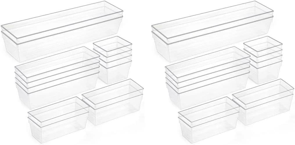 ست ۱۴ عددی تقسیم کننده کشو پلاستیکی شفاف SKY-TOUCH، سینی های نظم دهنده کشو، ست تقسیم کننده بزرگ ۴ سایز برای یخچال، حمام، میز آرایش، لوازم اداری ست ۱۴ عددی تقسیم کننده کشو پلاستیکی شفاف SKY-TOUCH، سینی های نظم دهنده کشو، ست تقسیم کننده بزرگ ۴ سایز برای یخچال، حمام، میز آرایش، لوازم اداری