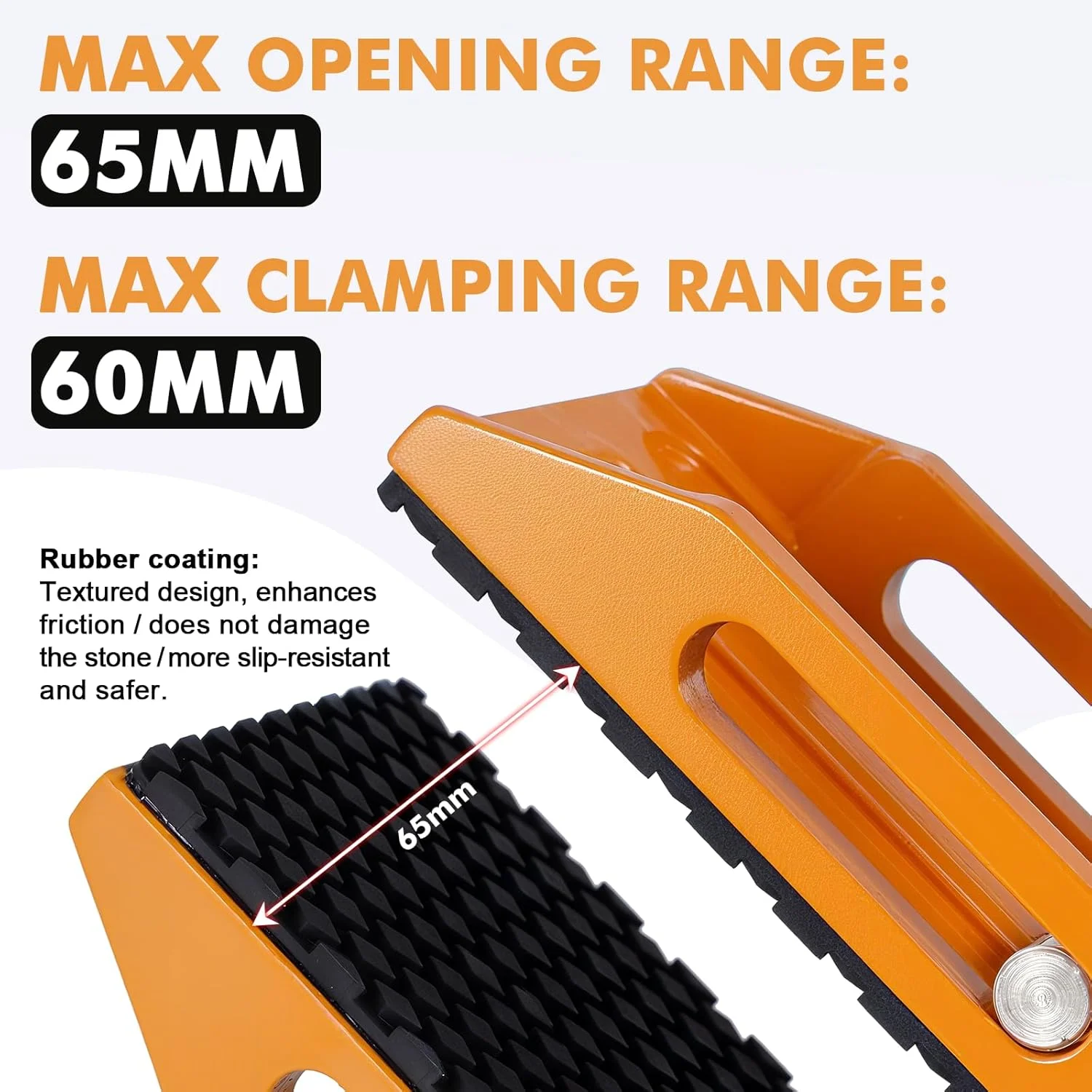 گیره حمل سنگ دو دستی BAOSHISHAN 0-60 میلی متر، ابزار حمل و بلند کردن پنل های گرانیتی، سنگین با ظرفیت 300 کیلوگرم با روکش لاستیکی برای جابجایی شیشه، کوارتز، سنگ مرمر و تخته سه لایی