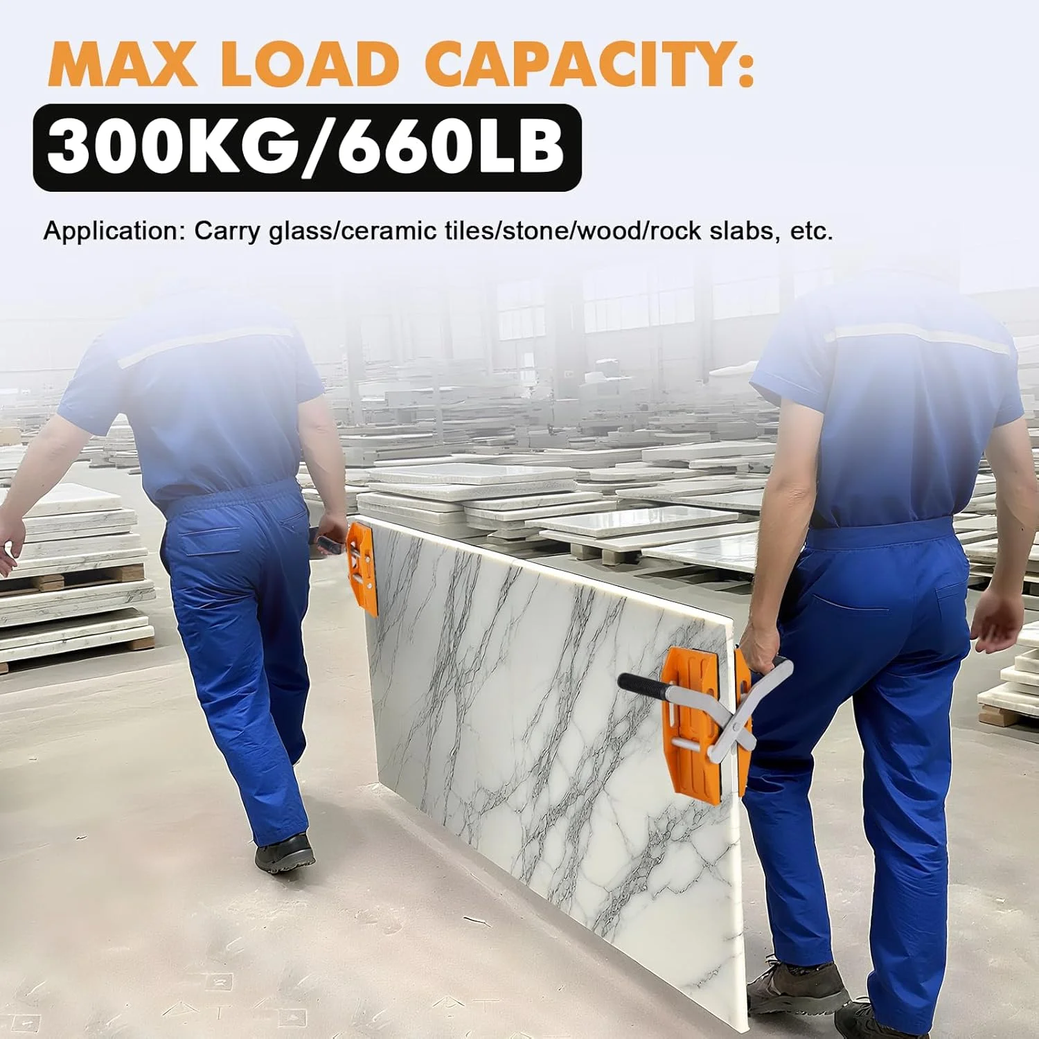 گیره حمل سنگ دو دستی BAOSHISHAN 0-60 میلی متر، ابزار حمل و بلند کردن پنل های گرانیتی، سنگین با ظرفیت 300 کیلوگرم با روکش لاستیکی برای جابجایی شیشه، کوارتز، سنگ مرمر و تخته سه لایی
