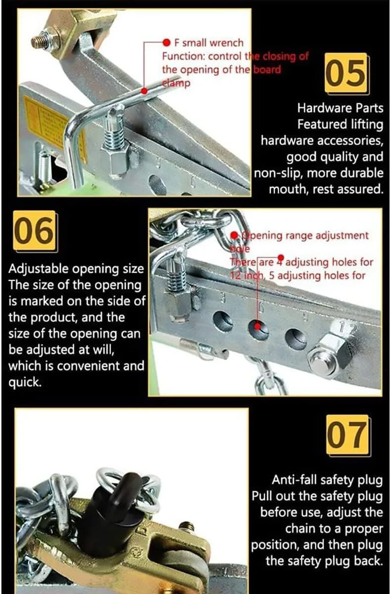 گیره بالابر سنگ، گیره زنجیری فولادی سنگین با روکش لاستیکی، ابزار جرثقیل برای بلند کردن سنگ کوارتز، مرمر و گرانیت، دهانه قابل تنظیم، 1125 کیلوگرم