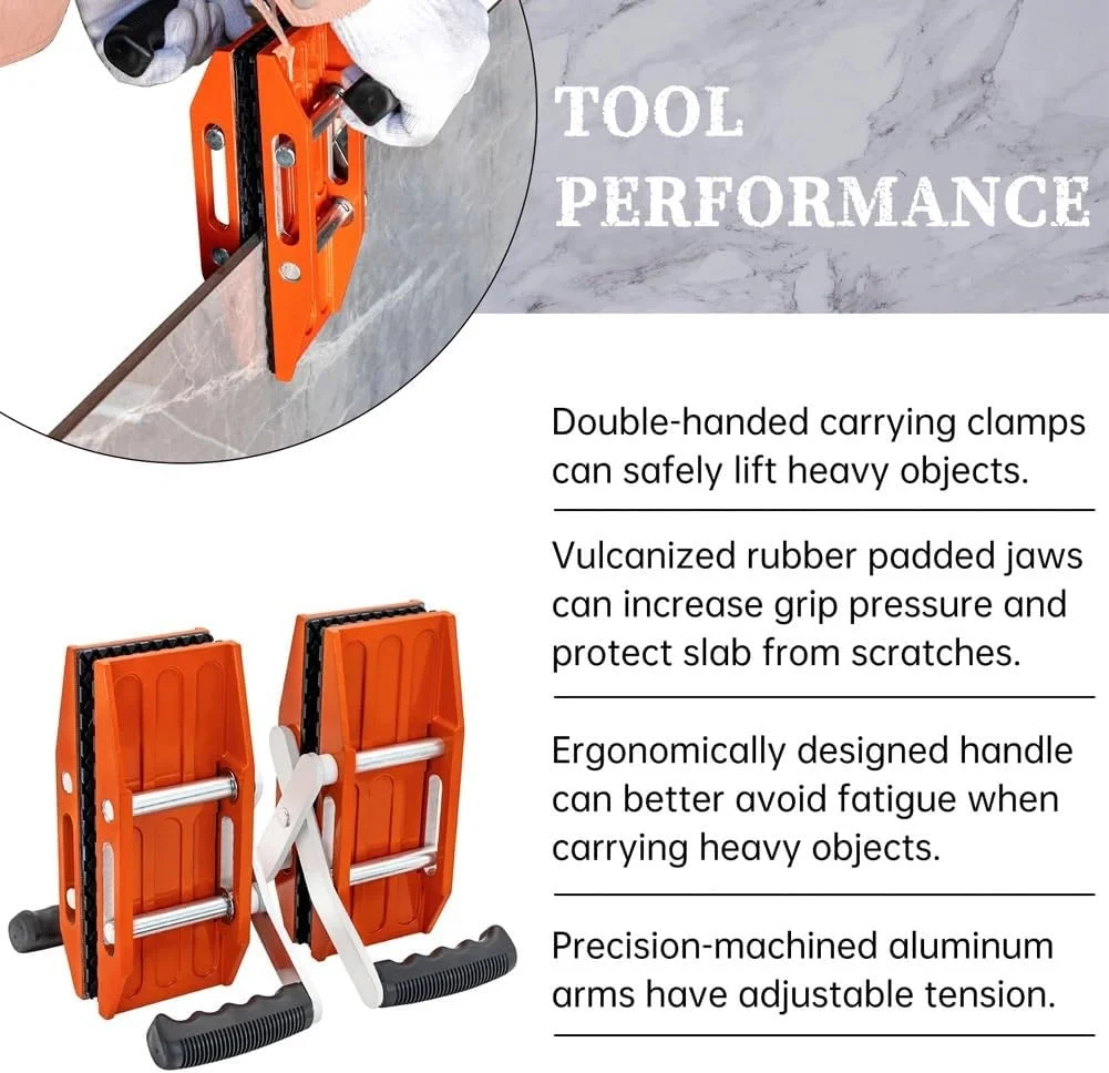گیره حمل گرانیت، ابزار حمل کننده پنل سنگی دو دستی برای بلند کردن صفحات کوارتز، اسلب ها و مرمر، 2 عدد