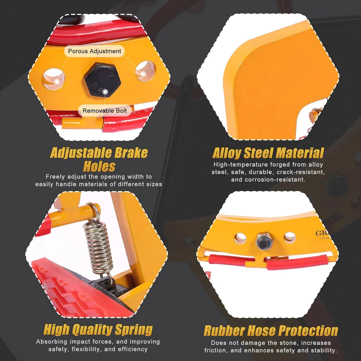 گیره حمل اسلب گرانیتی GRYVOZE با ظرفیت 325 کیلوگرم، گیره قیچی سنگین برای سنگ با دهانه 60 تا 240 میلی متر، گیره حمل سنگ X شکل، گیره حمل عمودی سنگ برای بلند کردن، جابجایی و حمل و نقل